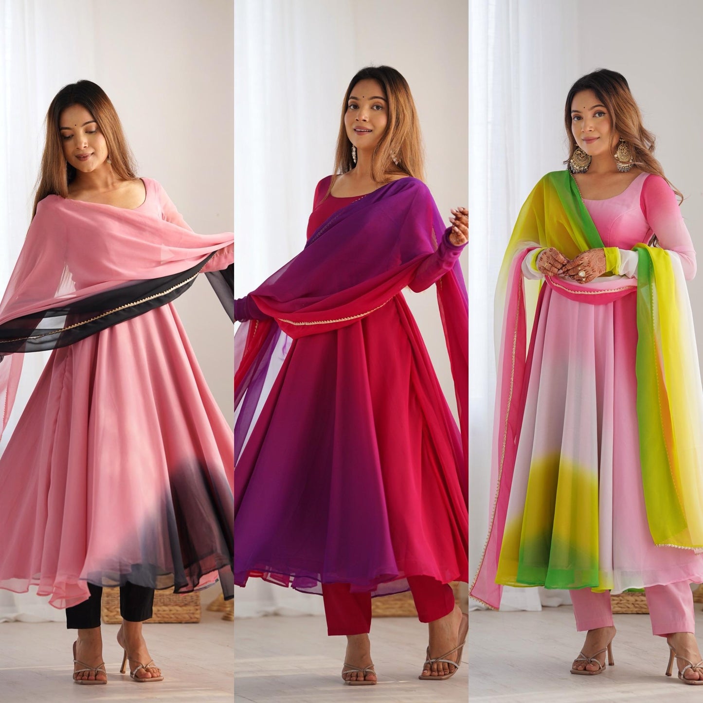 Multicolor Heavy Pure Soft Fox Georgette 3pc Kurta Set