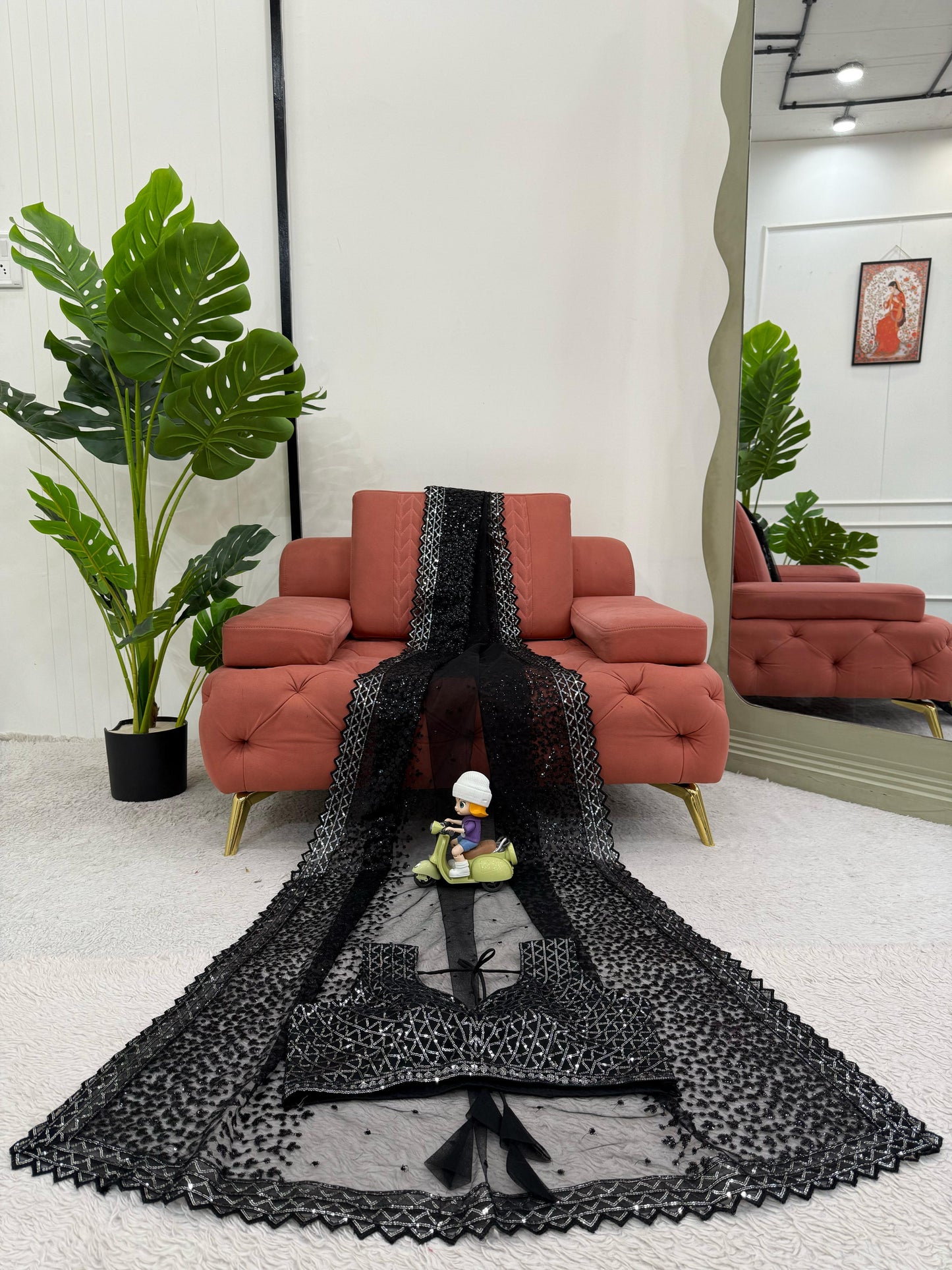 Black Soft Net With Sequence Work Saree