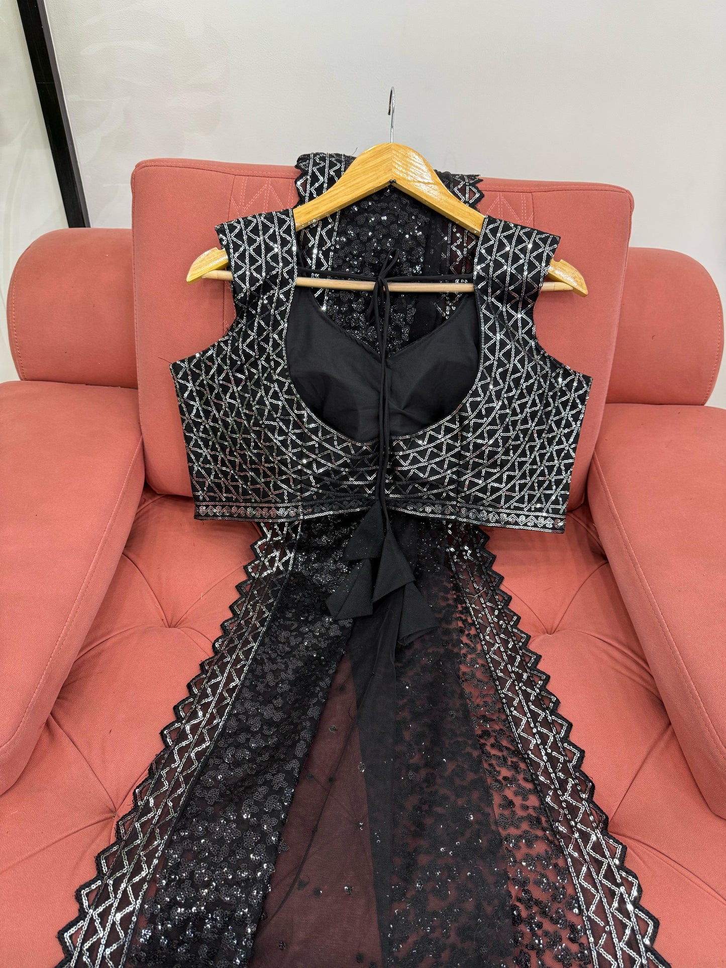 Black Soft Net With Sequence Work Saree