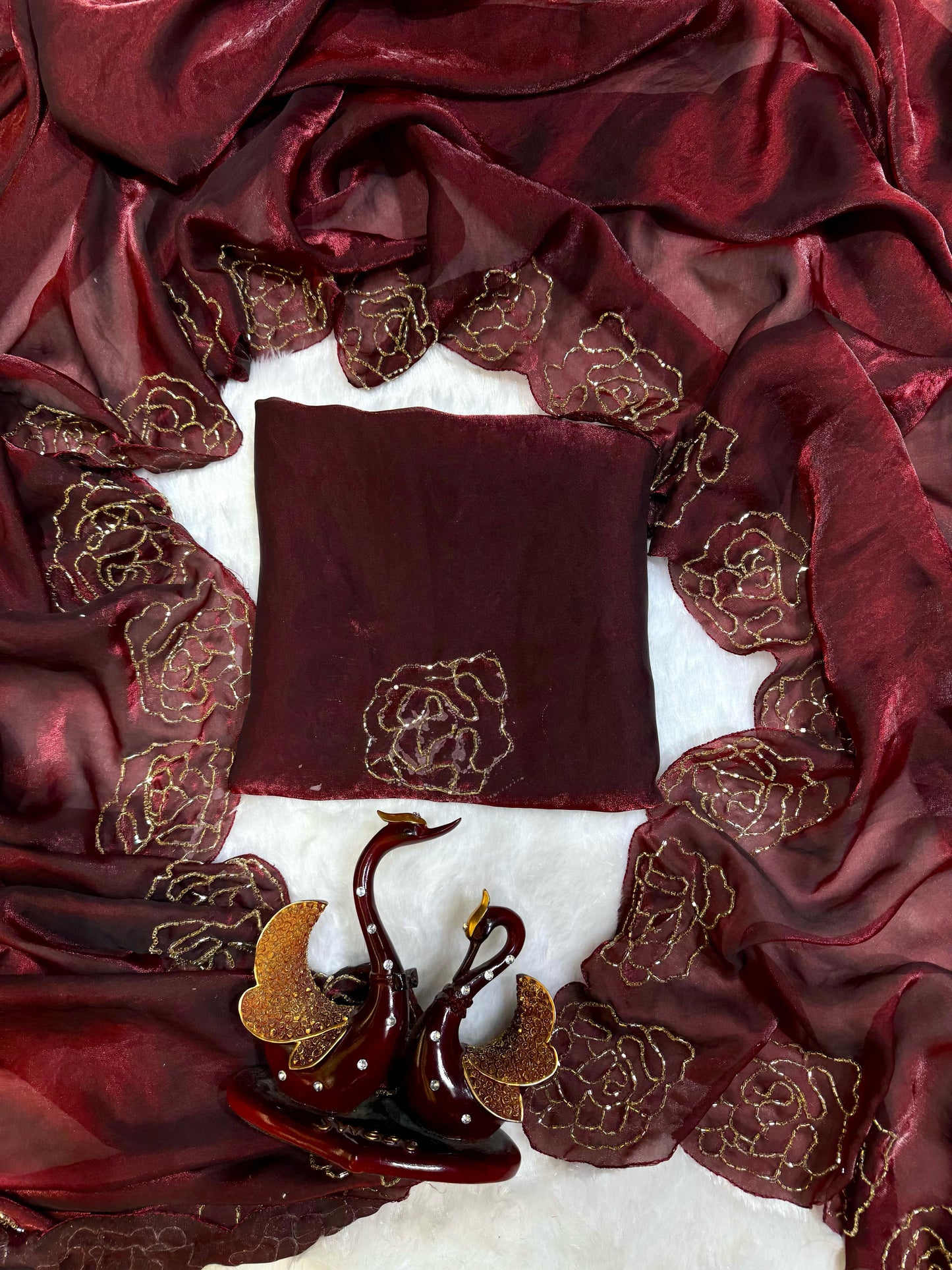 Dark Maroon Pure Space Silk With Katdana Handwork Saree