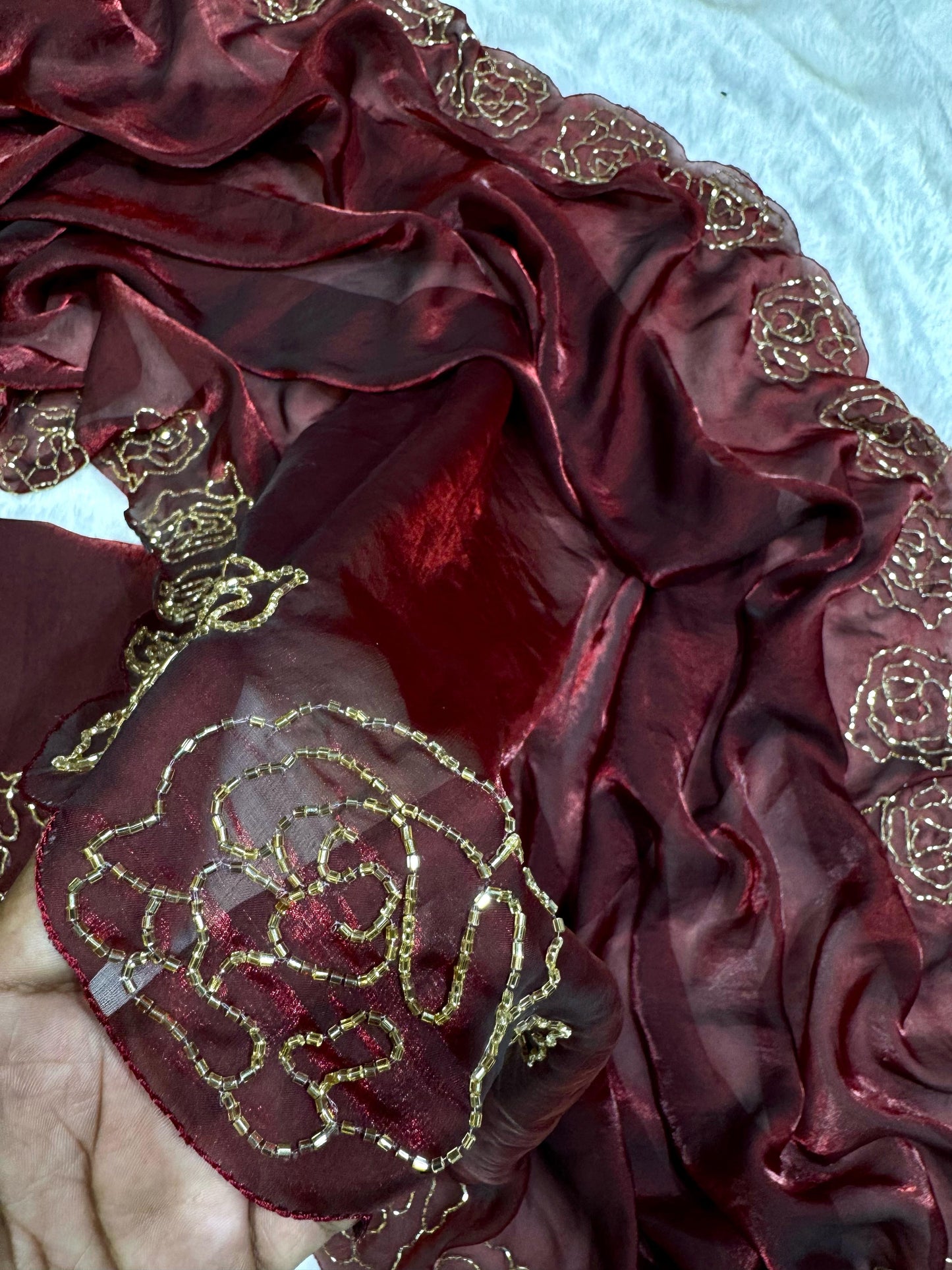 Dark Maroon Pure Space Silk With Katdana Handwork Saree