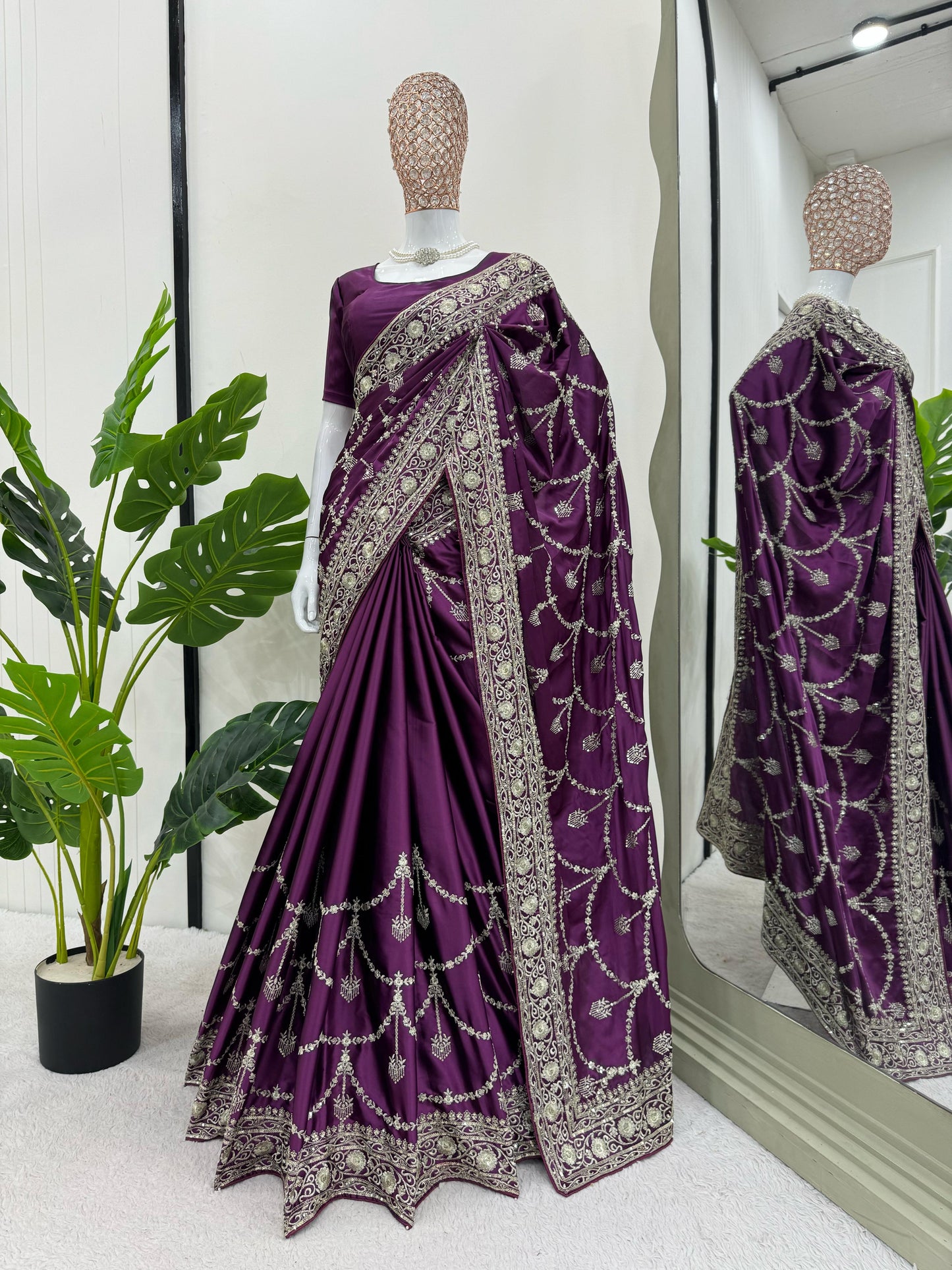 Purle Japan Satin Silk Saree