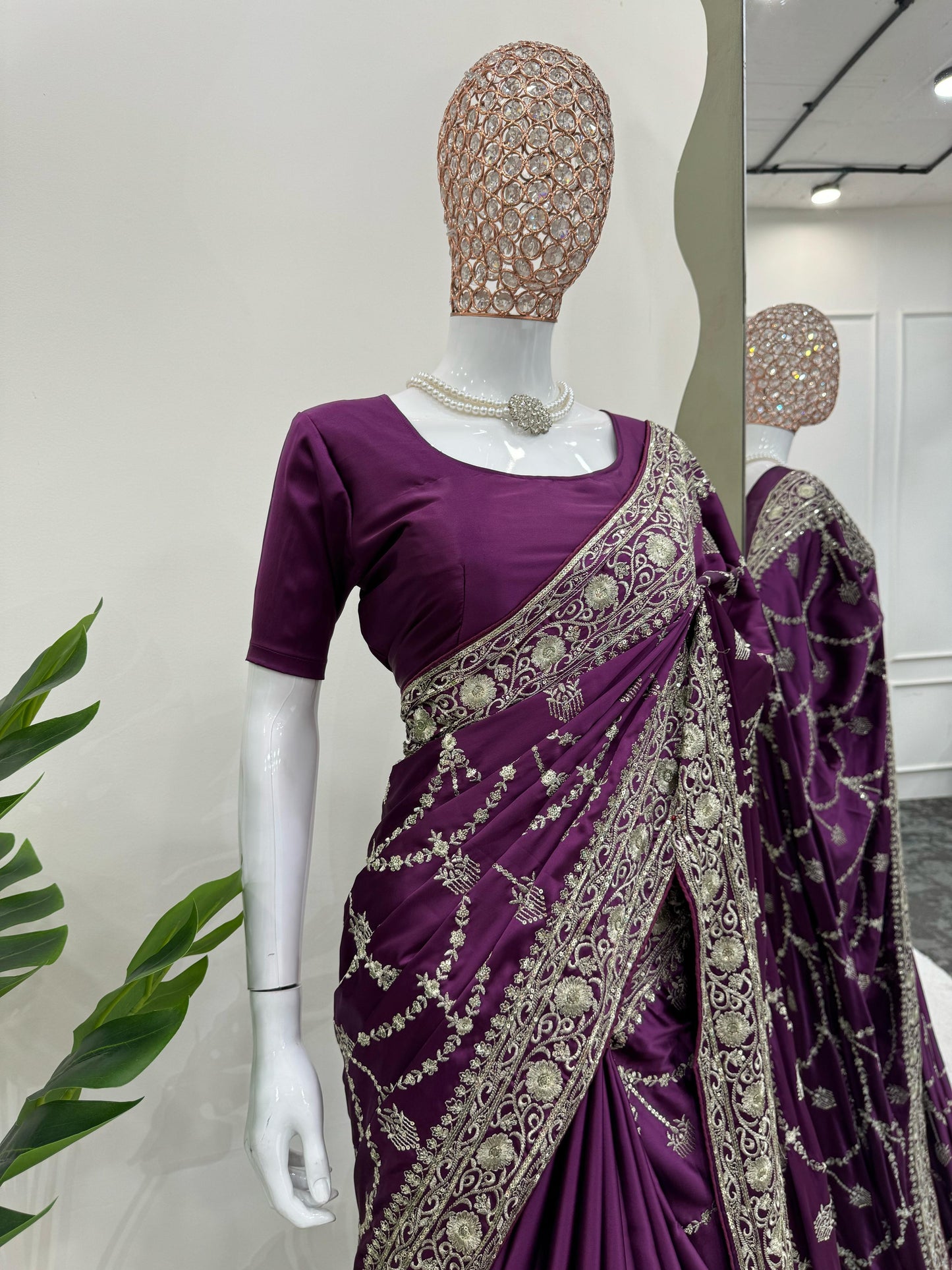 Purle Japan Satin Silk Saree