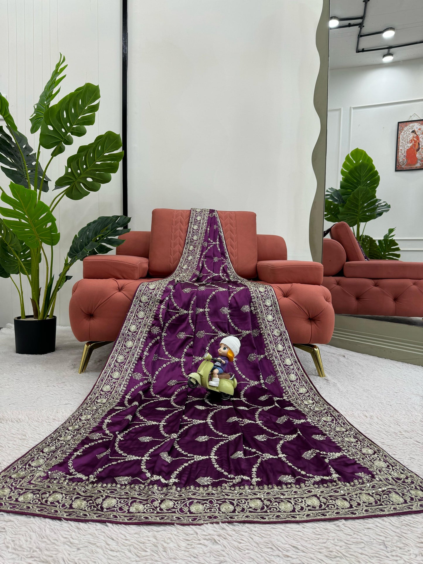 Purle Japan Satin Silk Saree