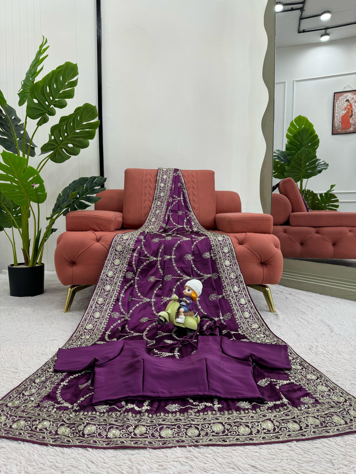 Purle Japan Satin Silk Saree