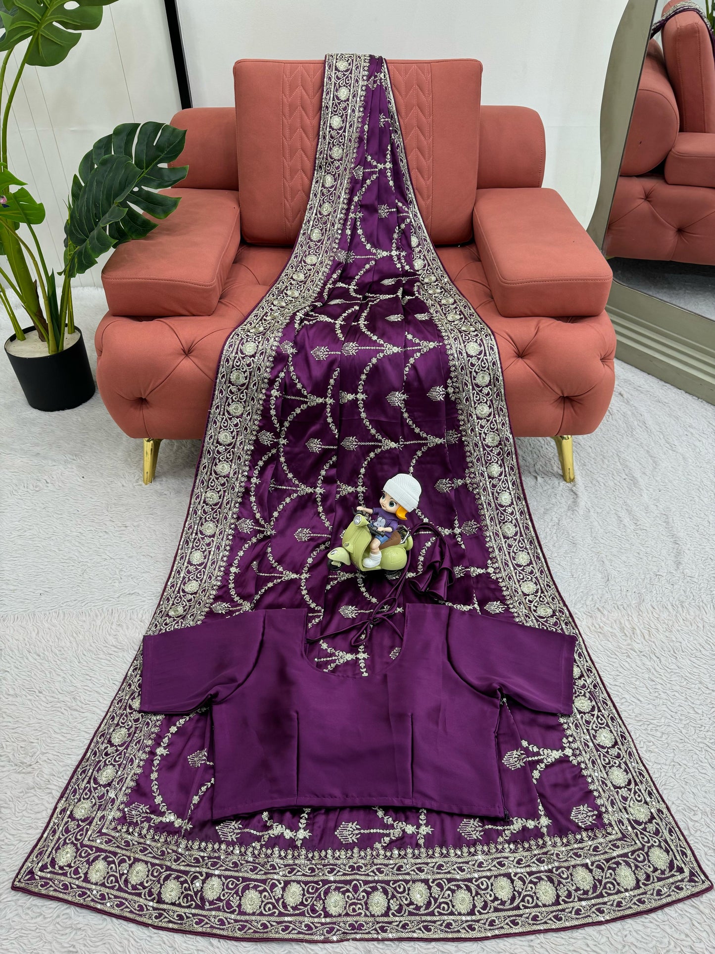 Purle Japan Satin Silk Saree