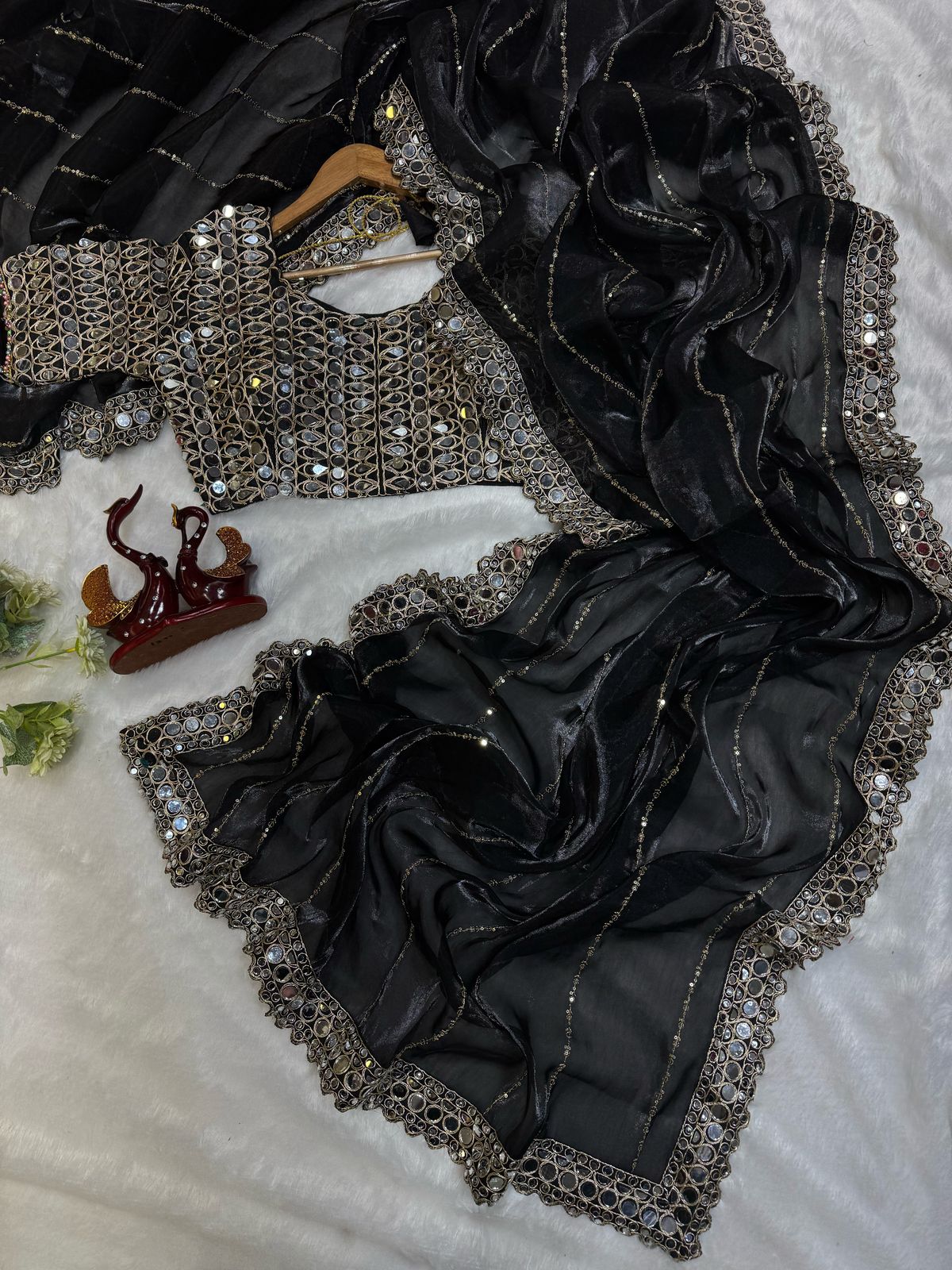 Heavy Jimmi Chu With Original Hand Mirror Work Saree