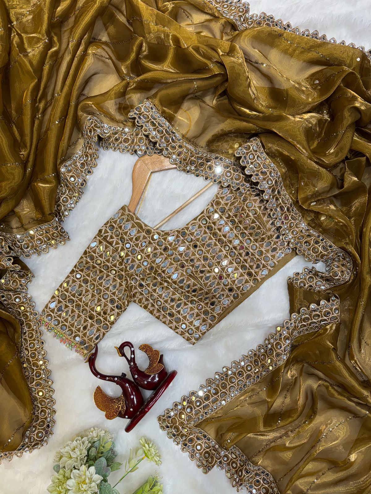 Heavy Jimmi Chu With Original Hand Mirror Work Saree