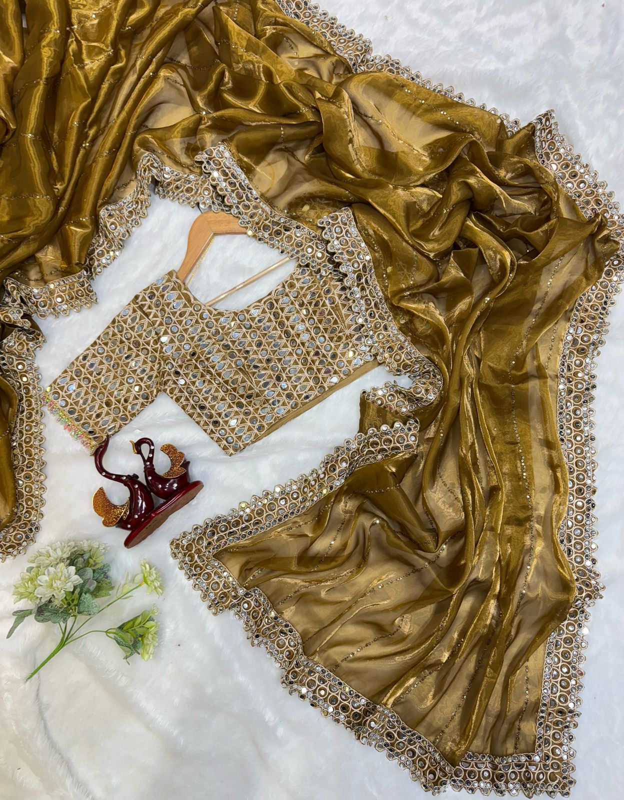 Heavy Jimmi Chu With Original Hand Mirror Work Saree