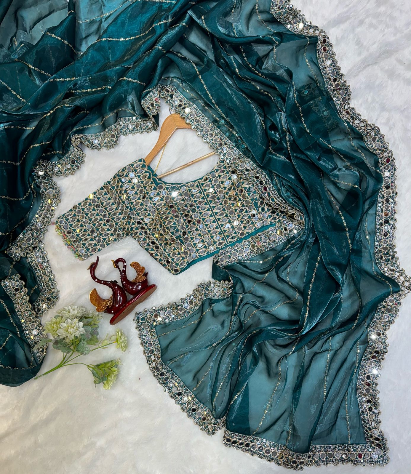 Heavy Jimmi Chu With Original Hand Mirror Work Saree