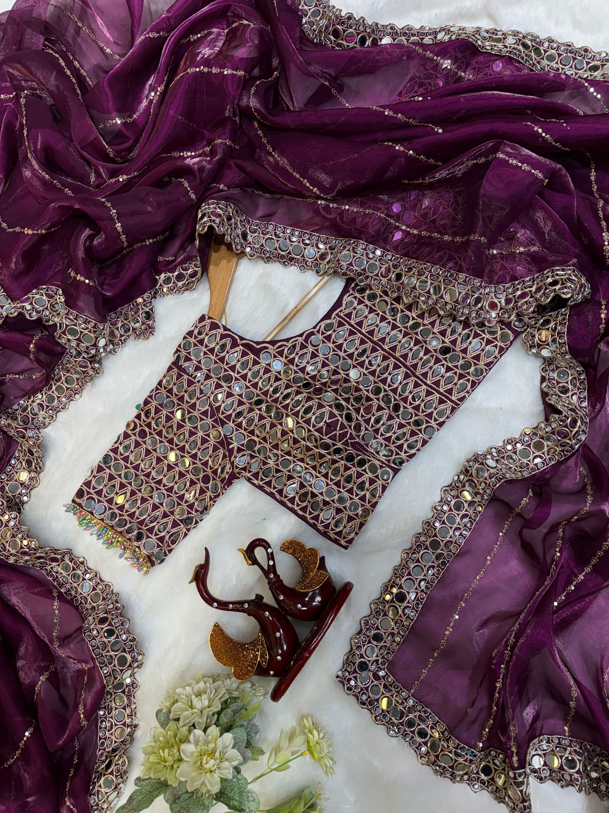 Heavy Jimmi Chu With Original Hand Mirror Work Saree