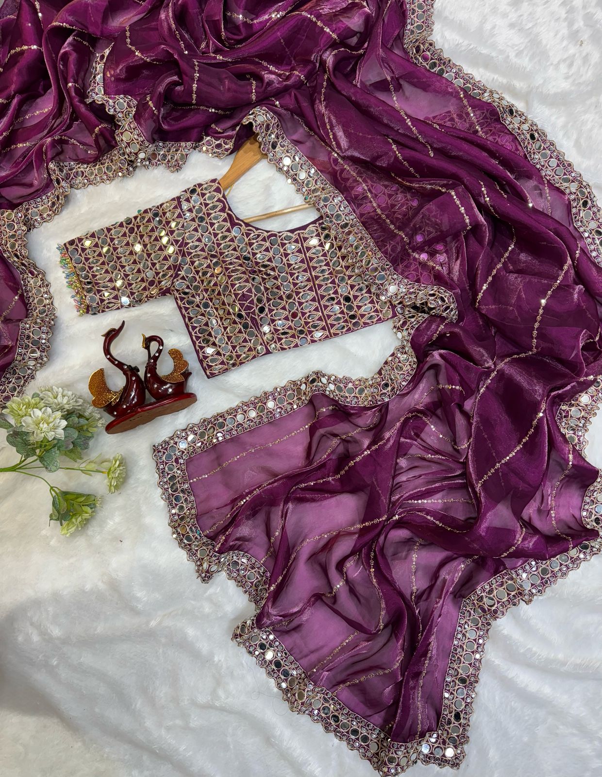 Heavy Jimmi Chu With Original Hand Mirror Work Saree