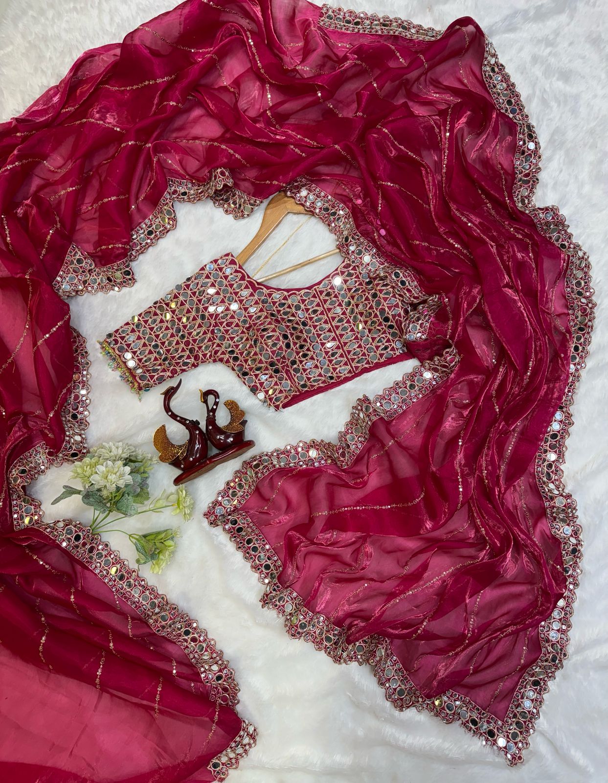 Heavy Jimmi Chu With Original Hand Mirror Work Saree