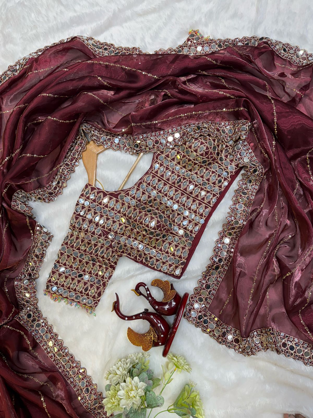 Heavy Jimmi Chu With Original Hand Mirror Work Saree