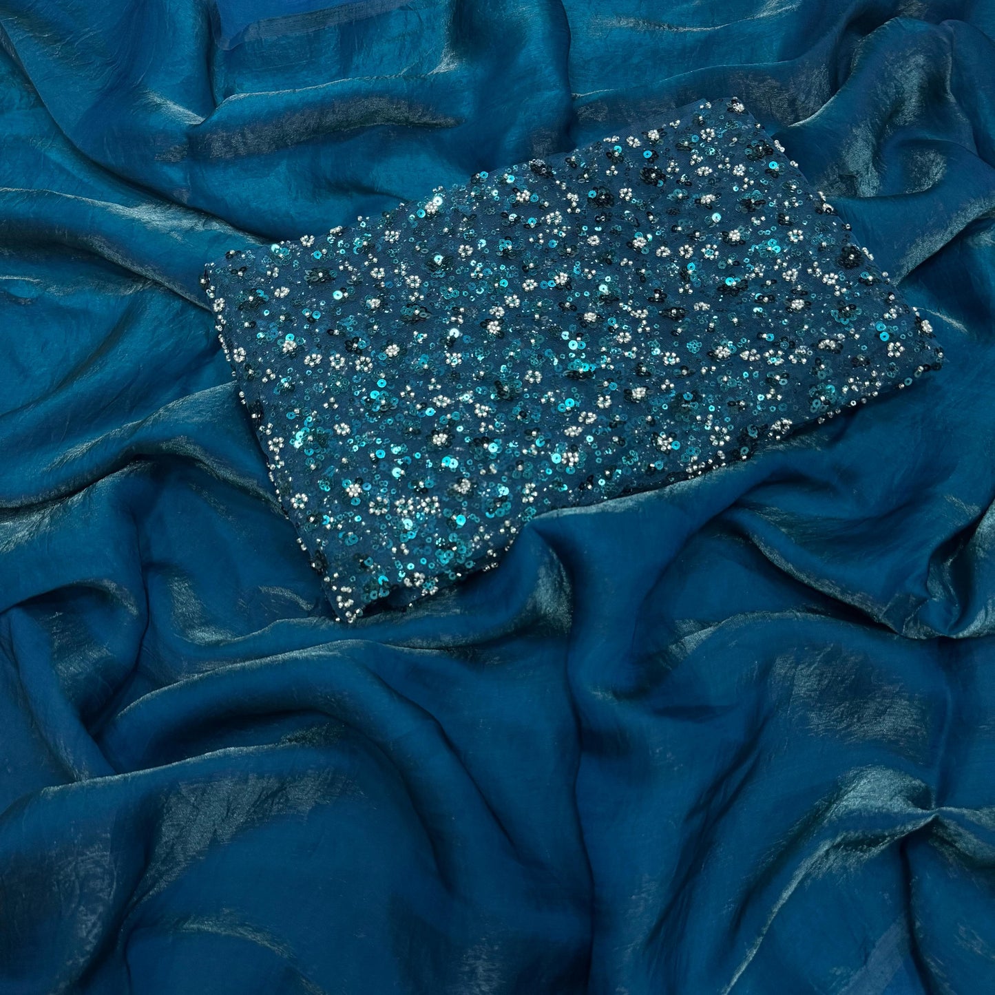 Rama Blue Pure Space Silk Occasion PartyWear Saree