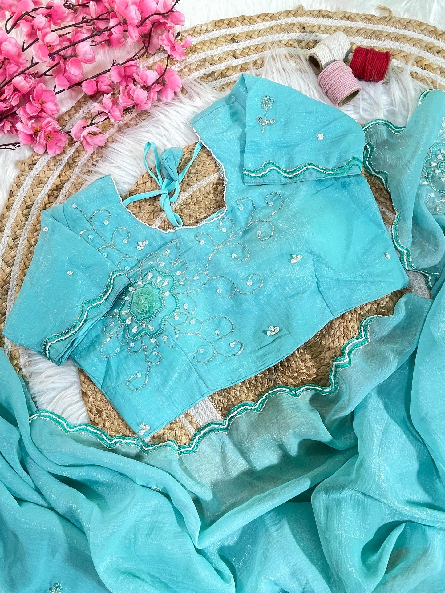 Pure Soft Crunchy Silk With Cutdana & Moti  Work Saree