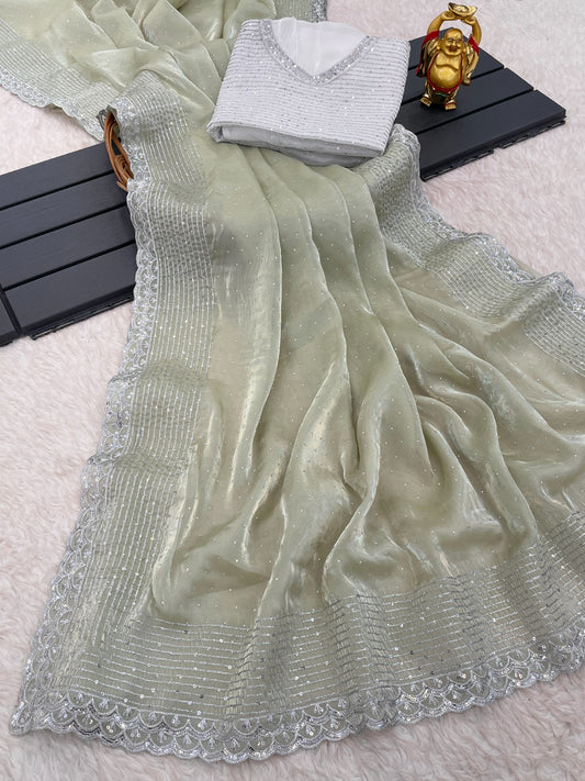 Zimi Choo Sequins Work With Stone Work Saree