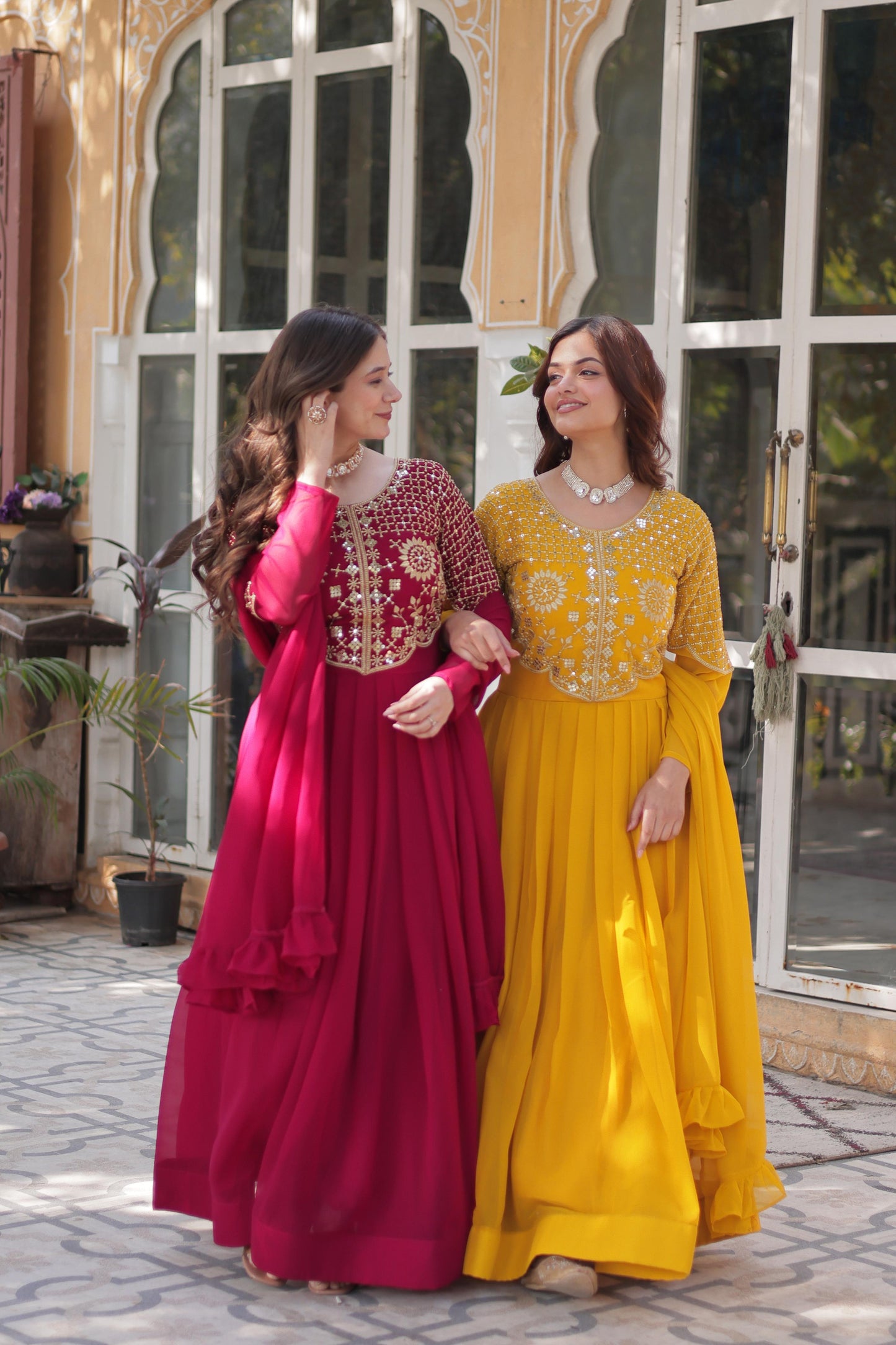 Primium  Georgette with Attractive Embroidered Work Gown With Dupatta