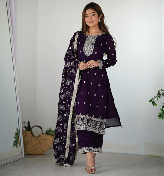 Purple Rangoli Silk 3pc Kurta Set