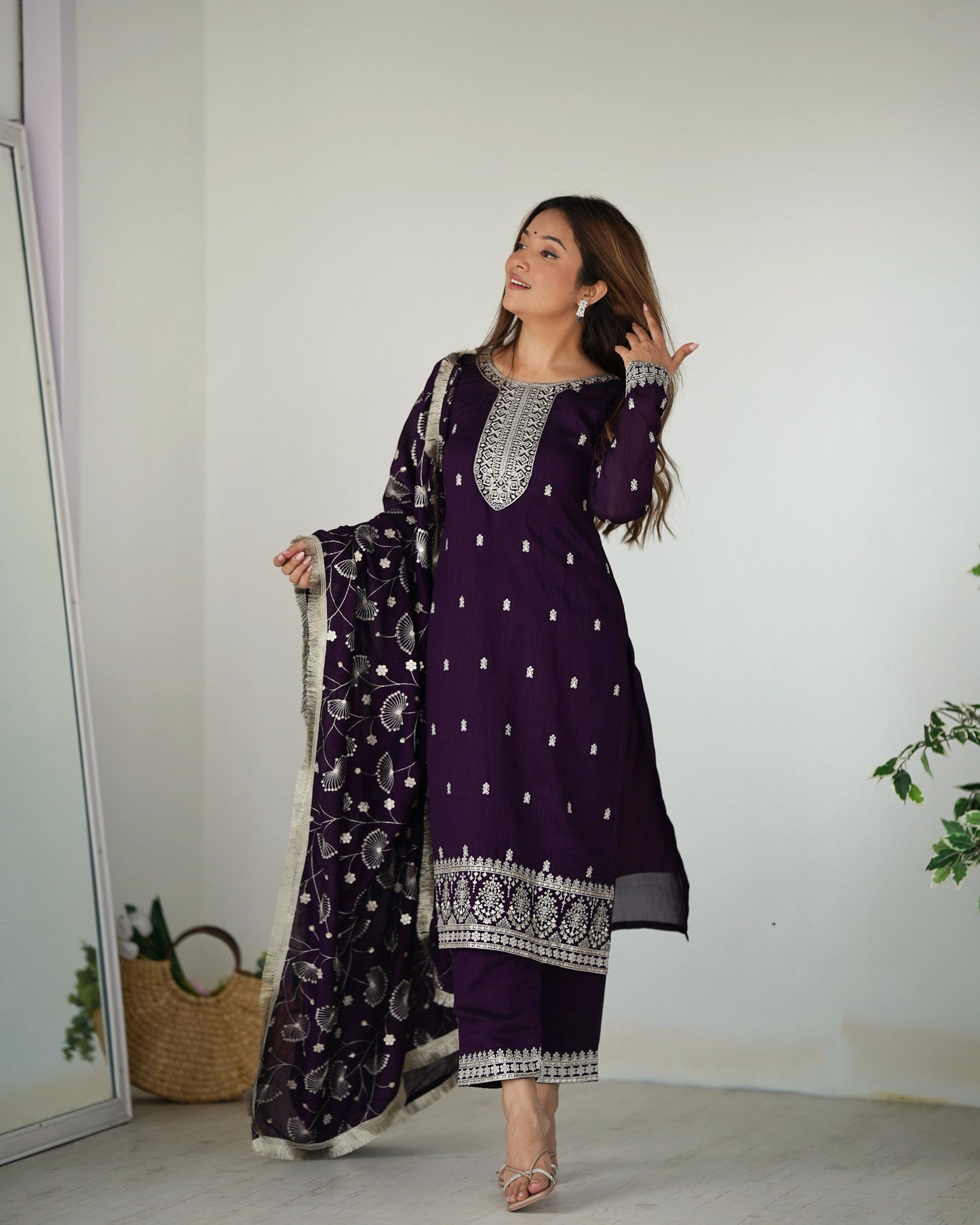 Purple Rangoli Silk 3pc Kurta Set