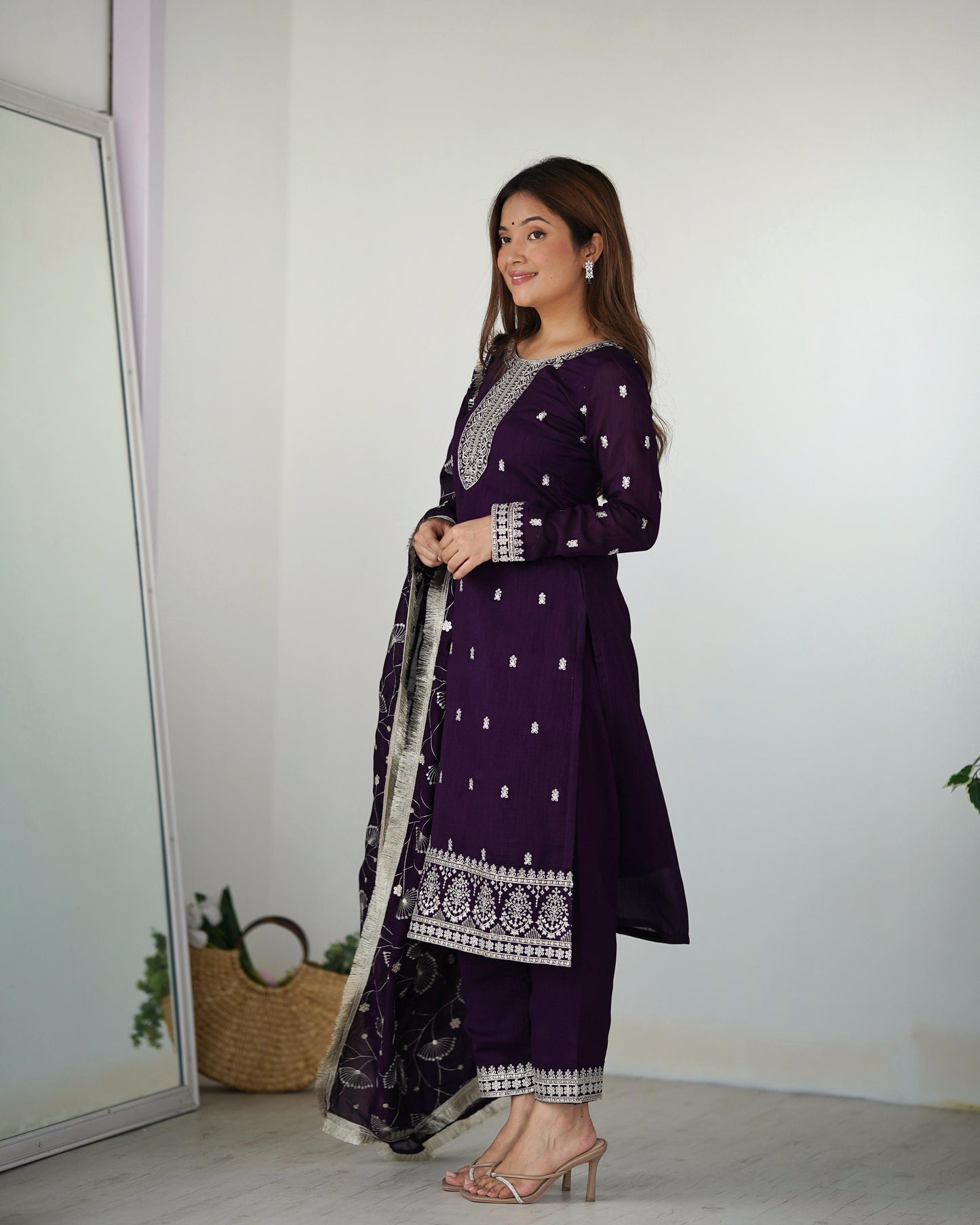 Purple Rangoli Silk 3pc Kurta Set
