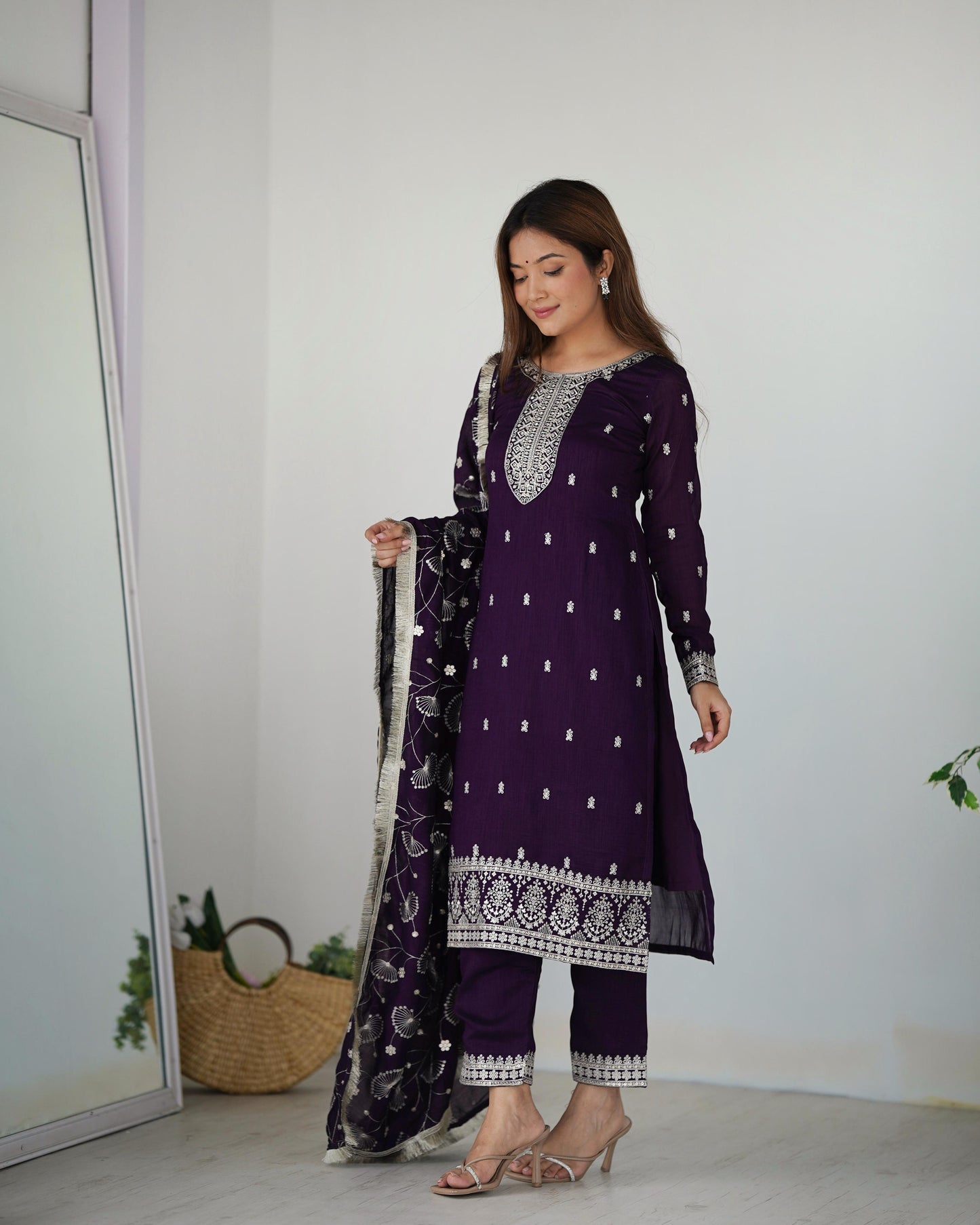 Purple Rangoli Silk 3pc Kurta Set