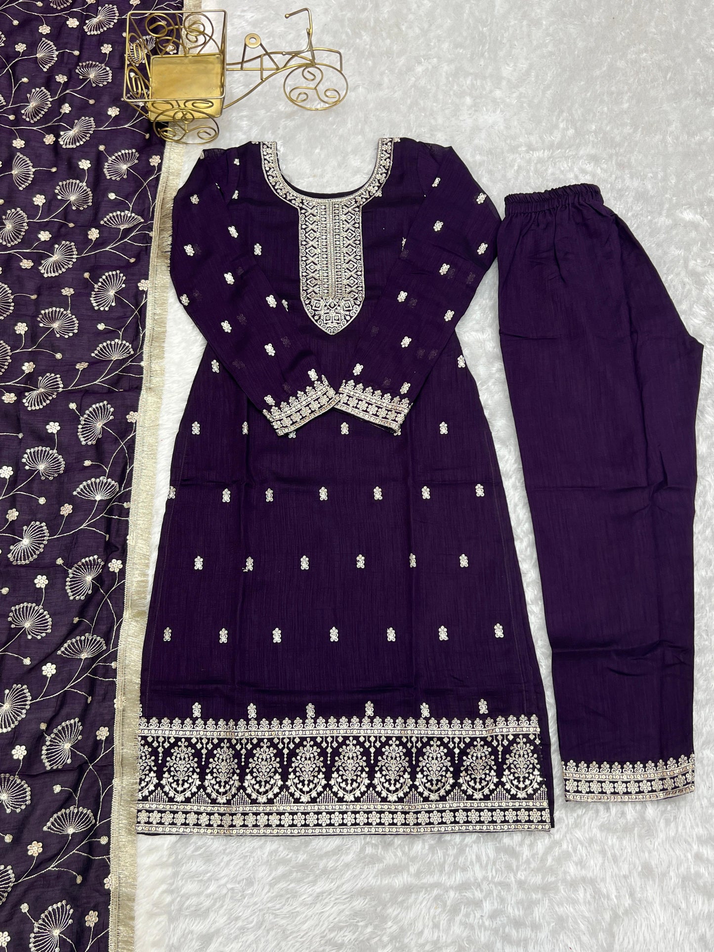 Purple Rangoli Silk 3pc Kurta Set