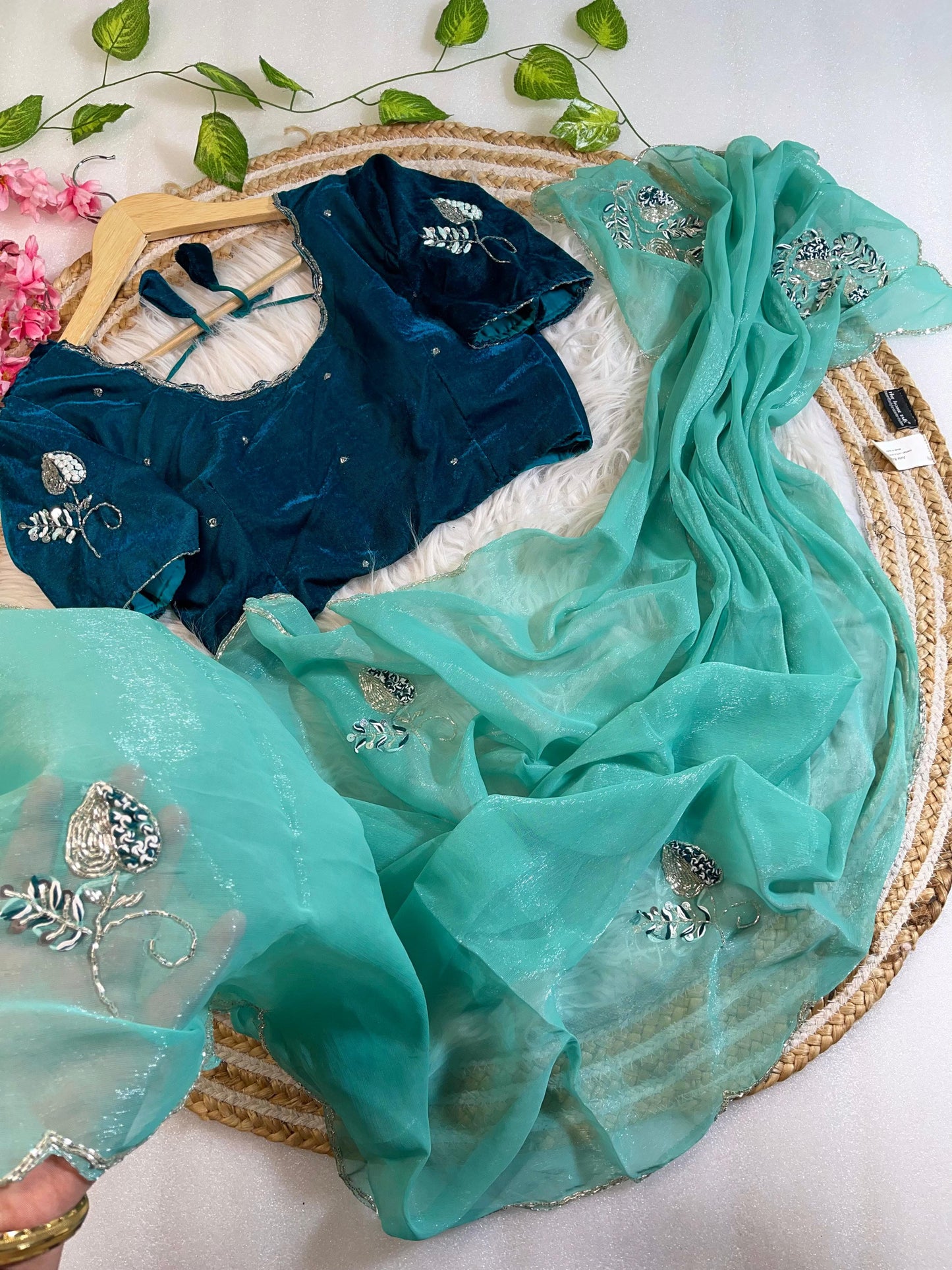 Pure Soft Shimmer Silk With Stiched Blouse Saree
