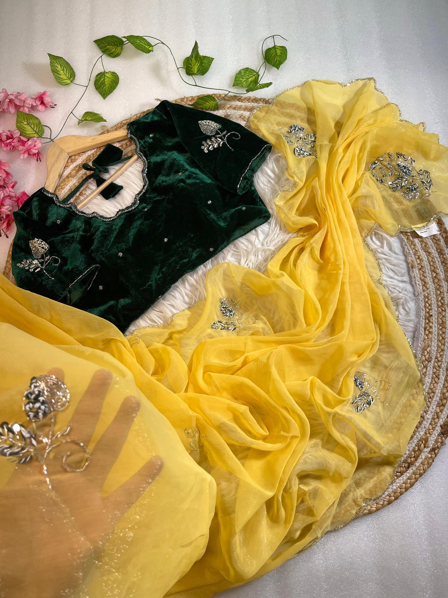 Pure Soft Shimmer Silk With Stiched Blouse Saree