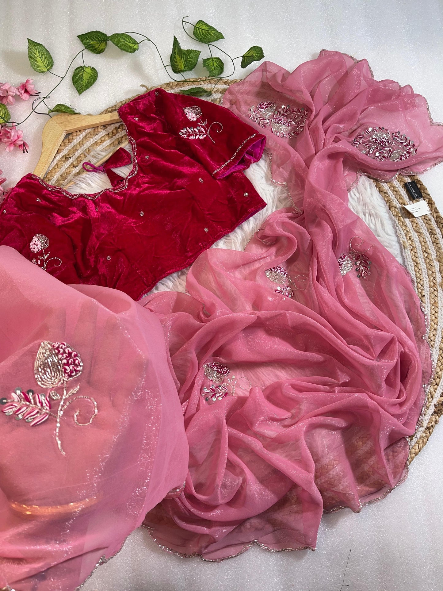 Pure Soft Shimmer Silk With Stiched Blouse Saree