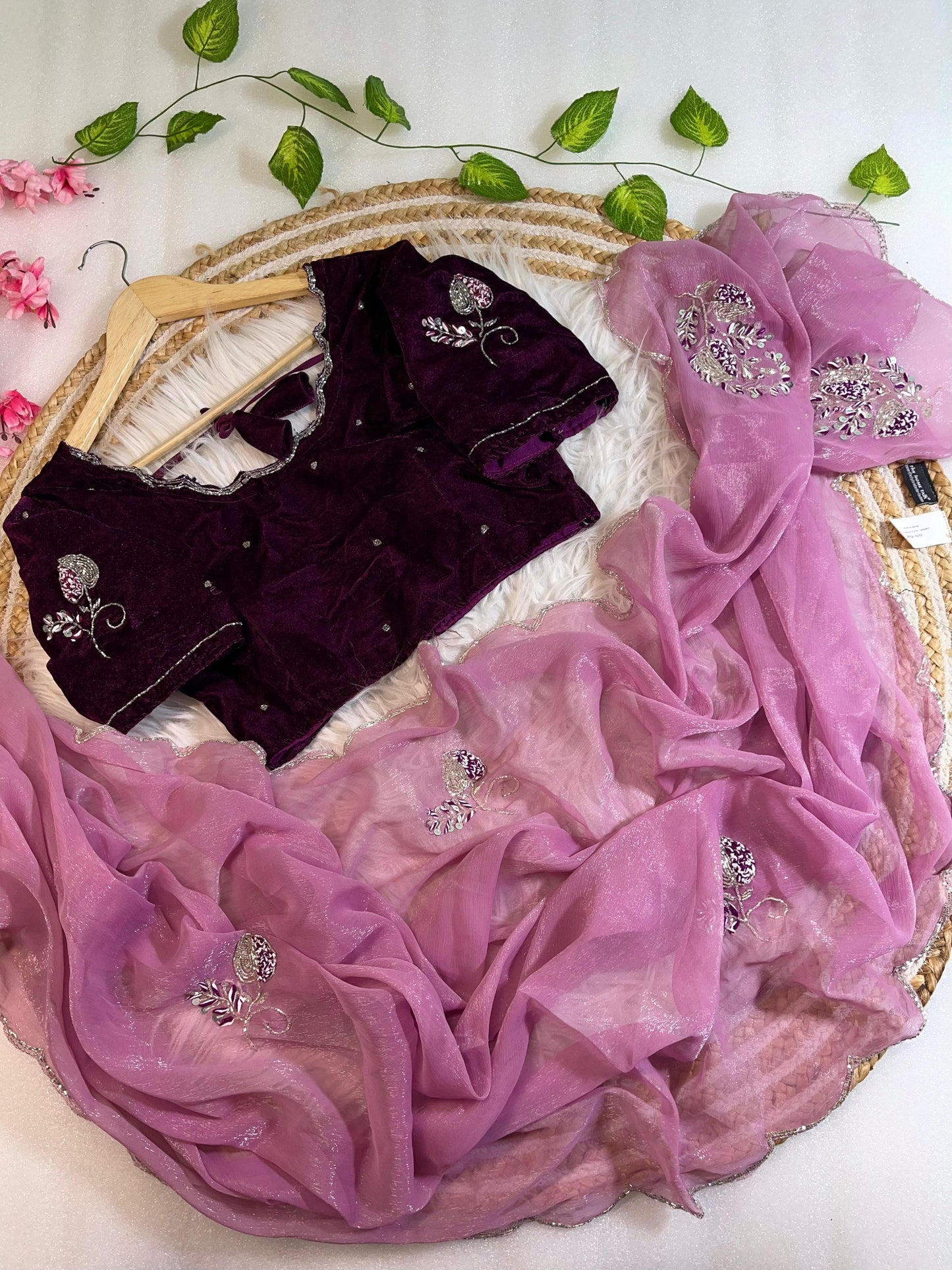 Pure Soft Shimmer Silk With Stiched Blouse Saree
