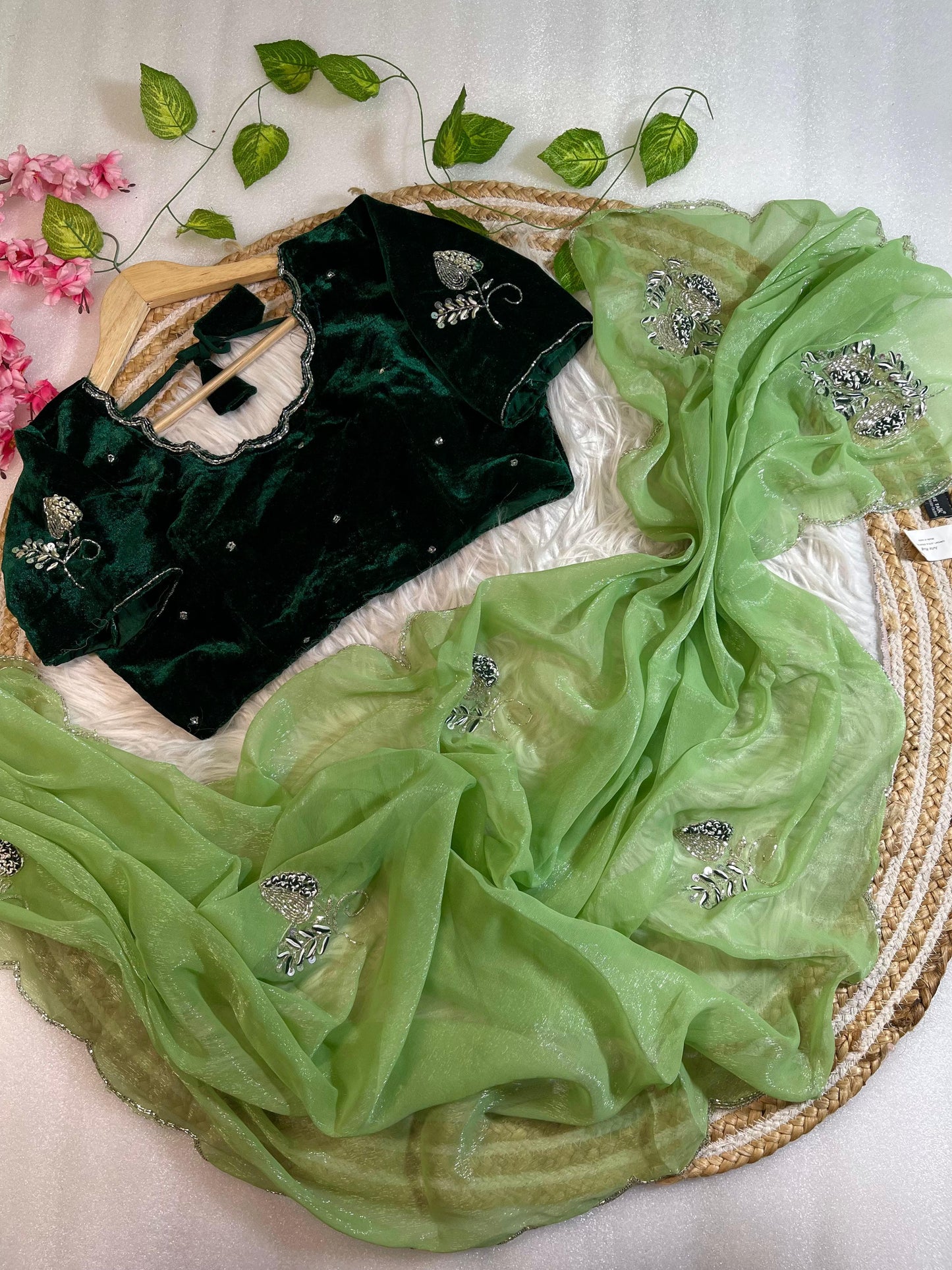Pure Soft Shimmer Silk With Stiched Blouse Saree