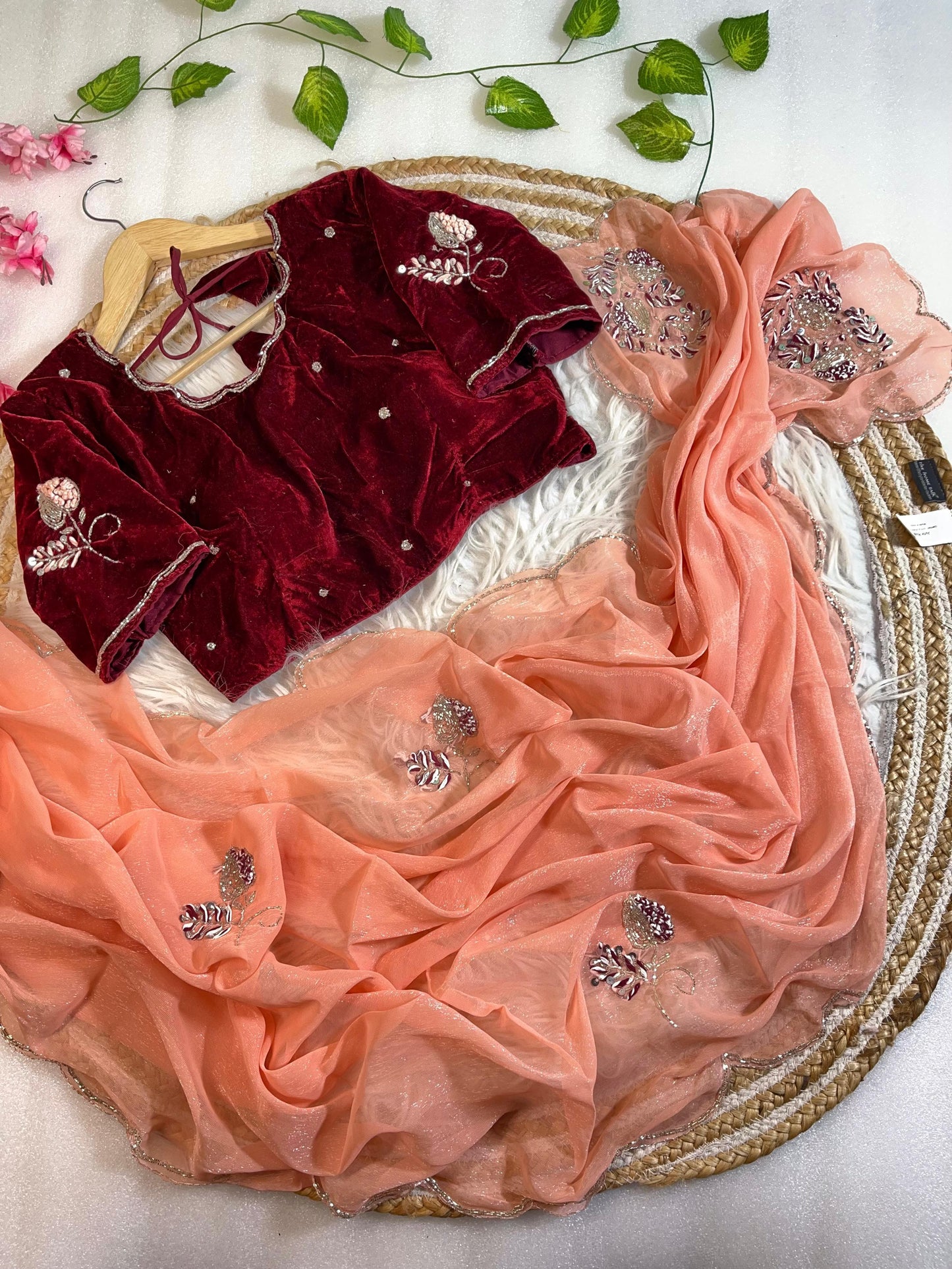 Pure Soft Shimmer Silk With Stiched Blouse Saree