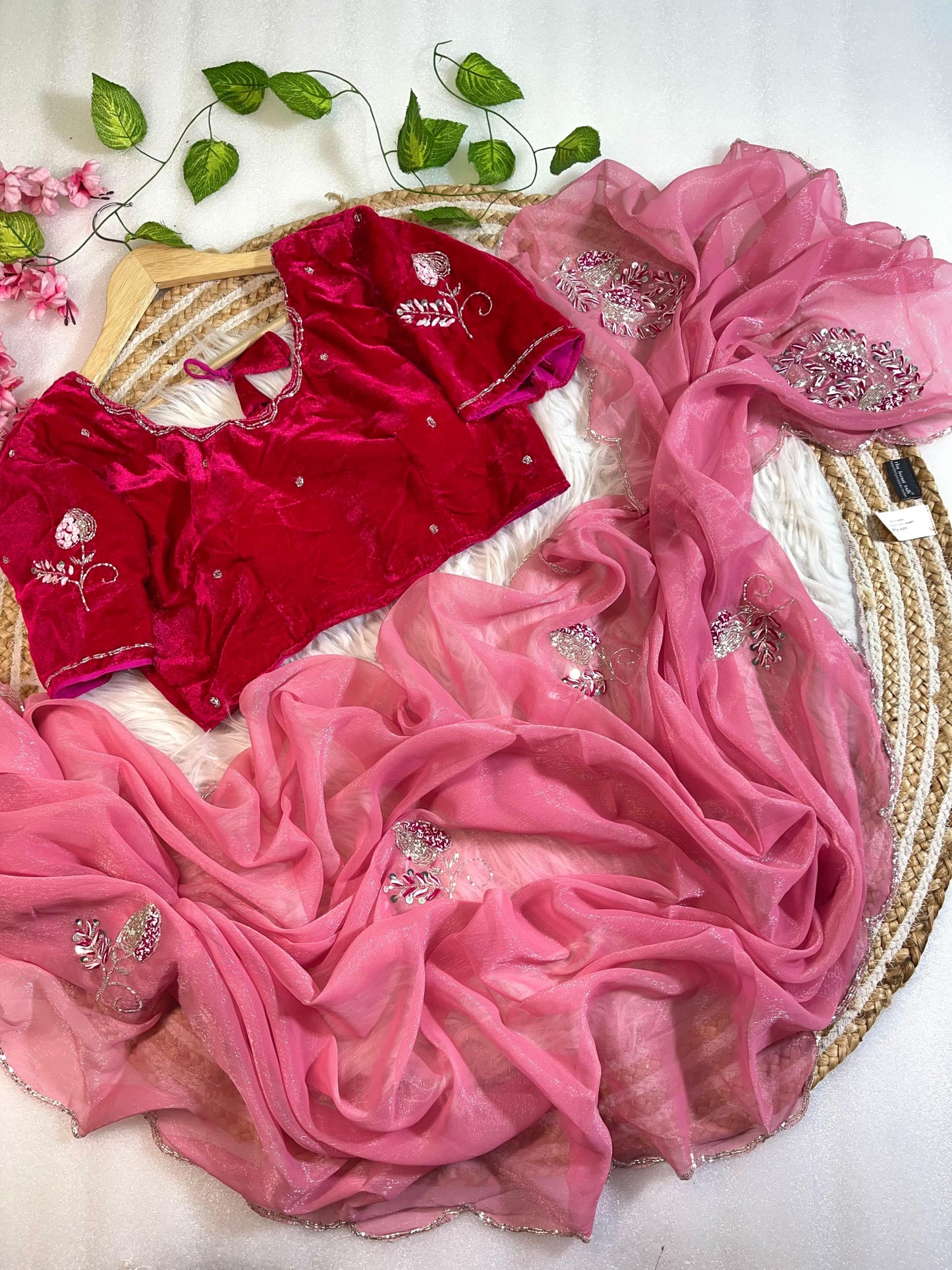 Pure Soft Shimmer Silk With Stiched Blouse Saree