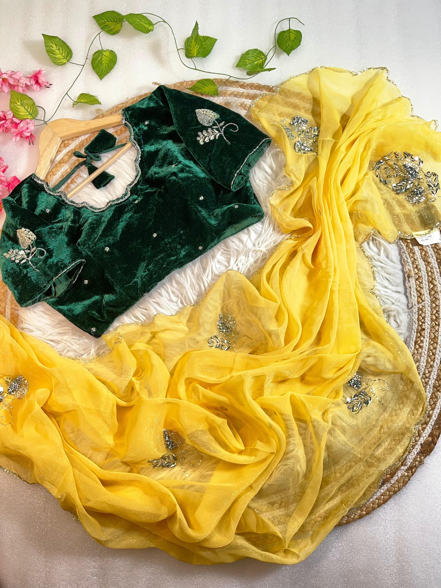 Pure Soft Shimmer Silk With Stiched Blouse Saree