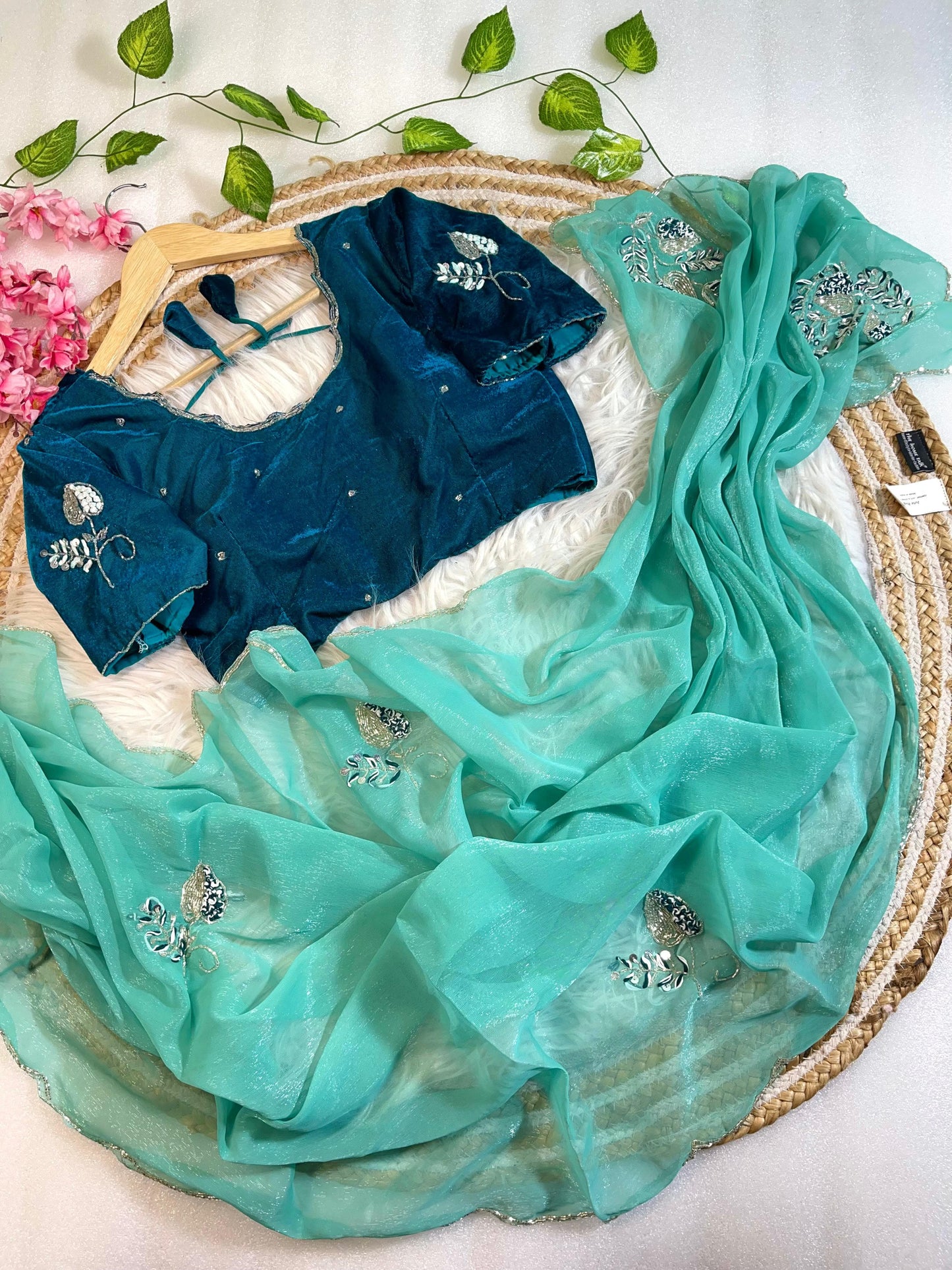 Pure Soft Shimmer Silk With Stiched Blouse Saree