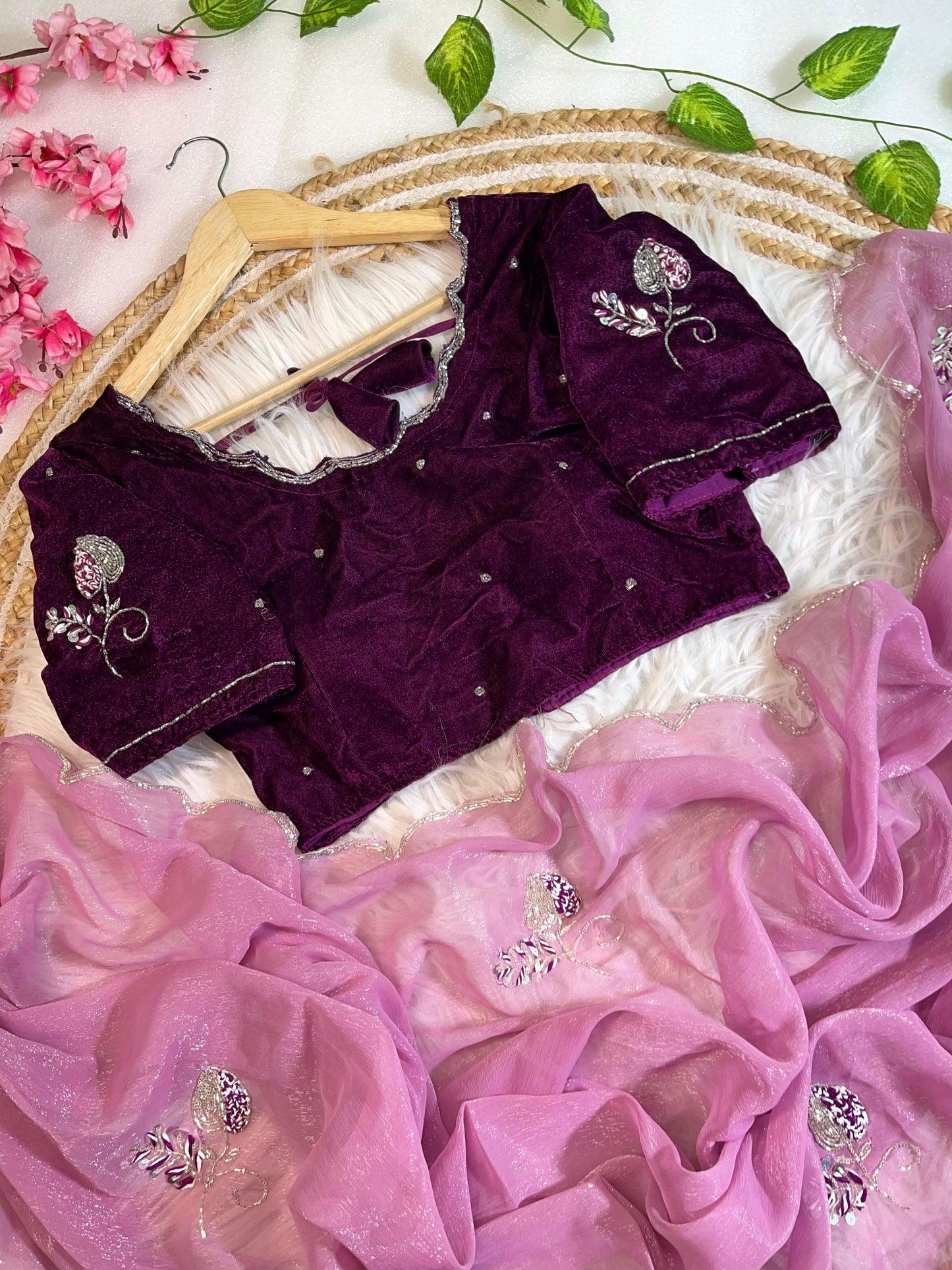Pure Soft Shimmer Silk With Stiched Blouse Saree