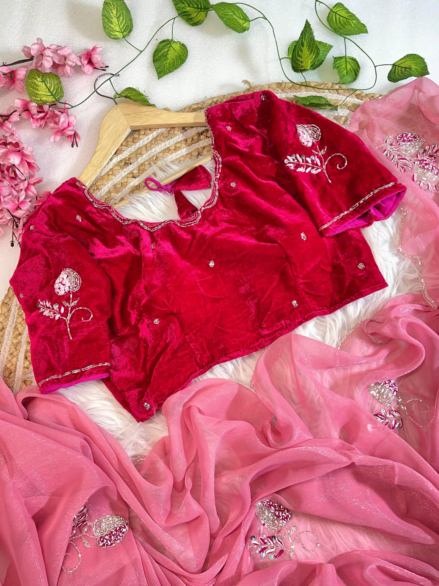 Pure Soft Shimmer Silk With Stiched Blouse Saree