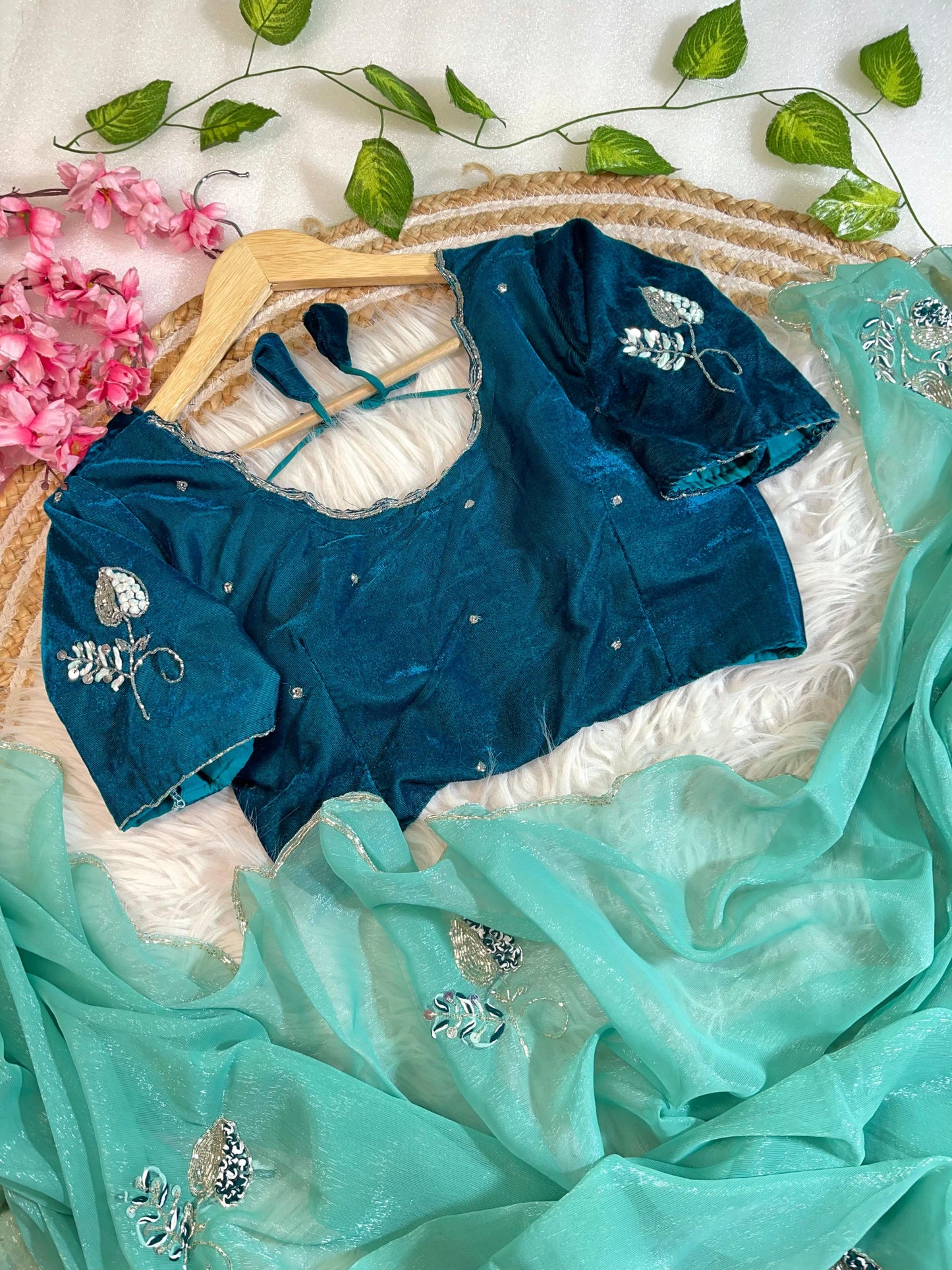 Pure Soft Shimmer Silk With Stiched Blouse Saree