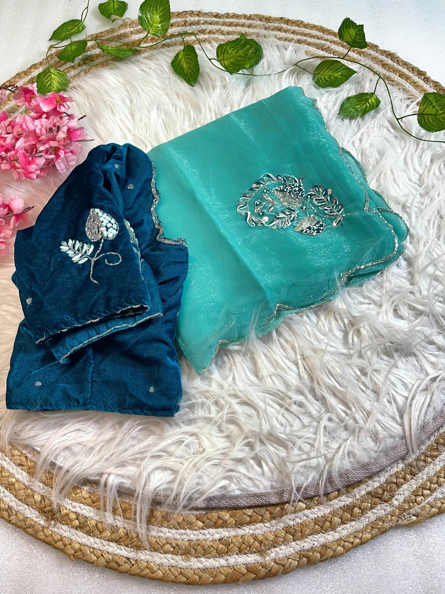 Pure Soft Shimmer Silk With Stiched Blouse Saree