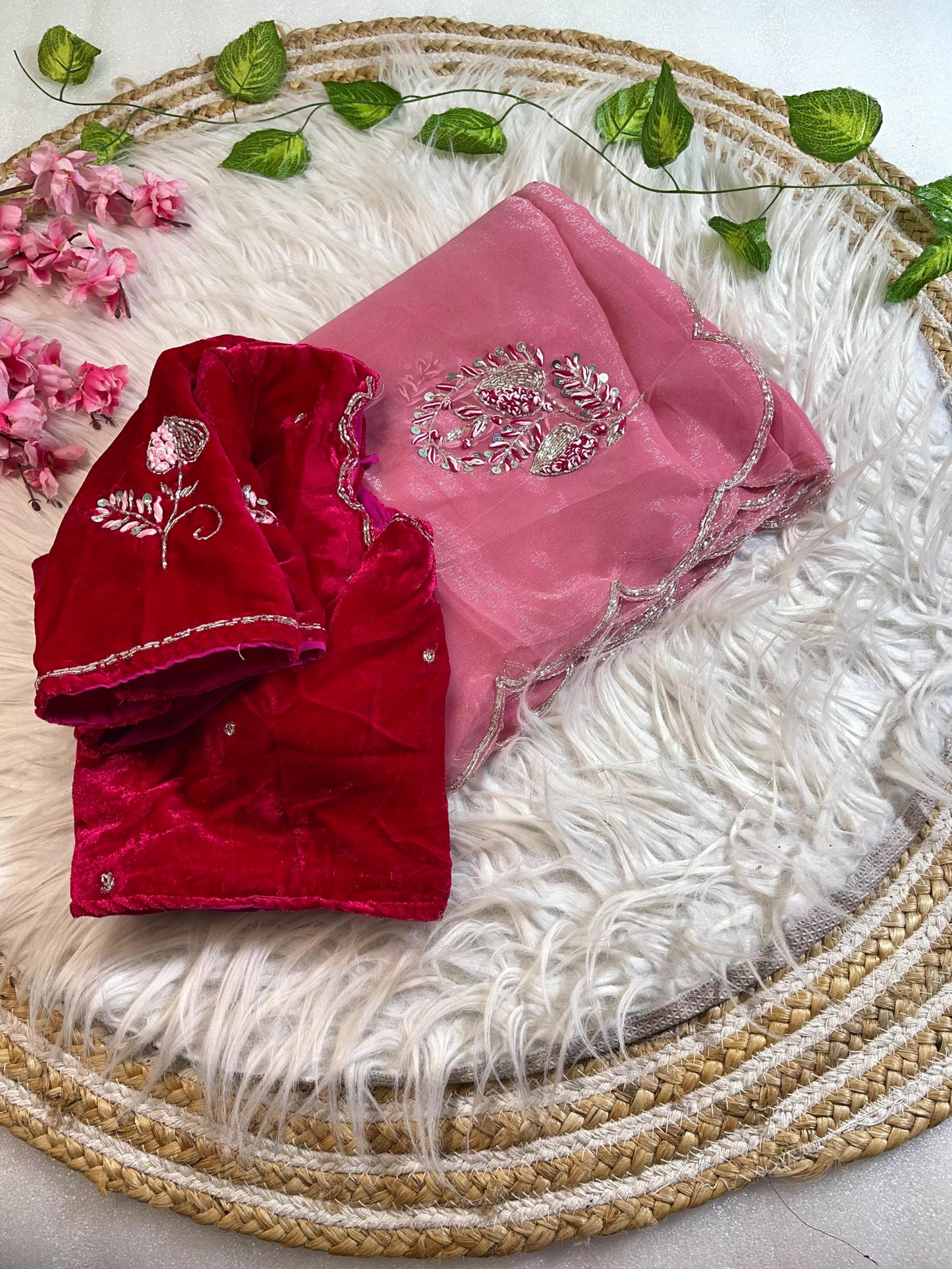 Pure Soft Shimmer Silk With Stiched Blouse Saree