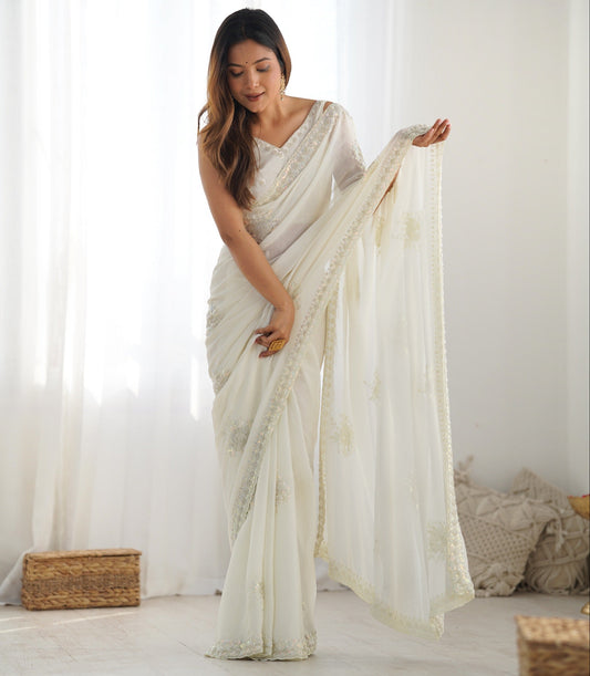 New Silky Crush Sugarbead Work Saree