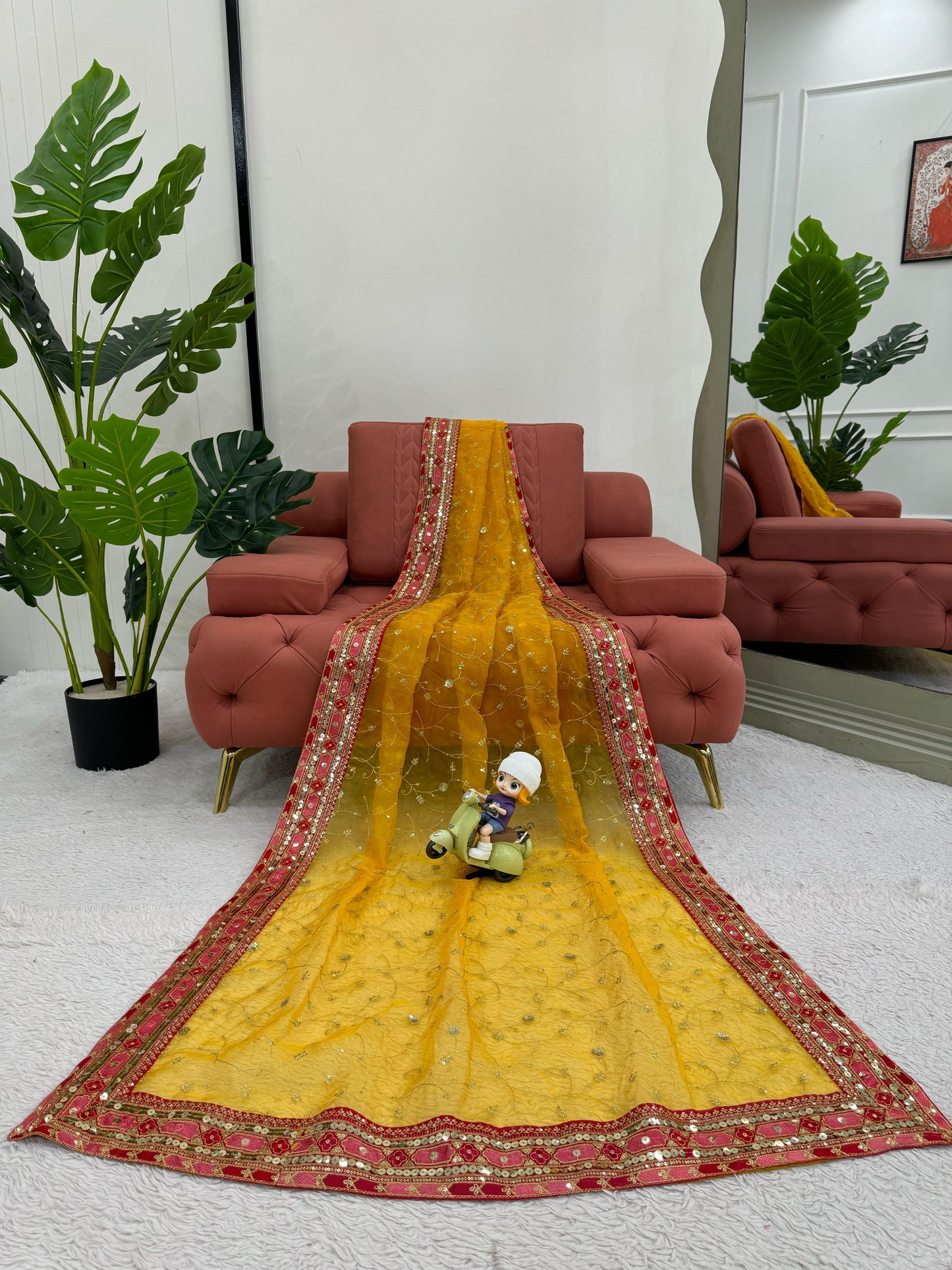 Mustard Heavy Organza Silk Saree