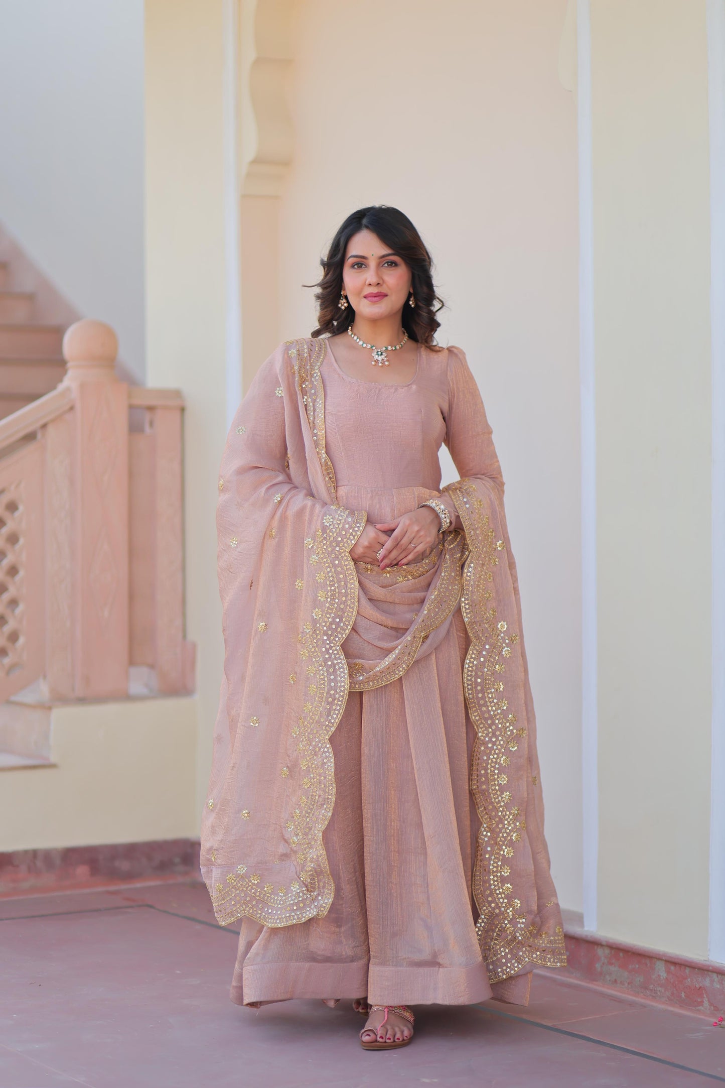 Fabulous Fendy chiffon Gown With Cut-Work Dupatta