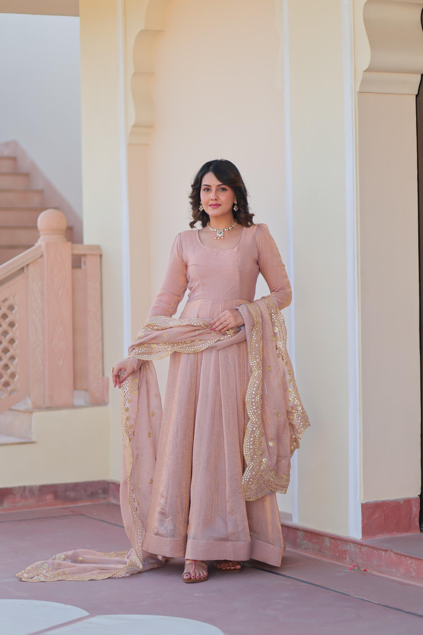 Fabulous Fendy chiffon Gown With Cut-Work Dupatta