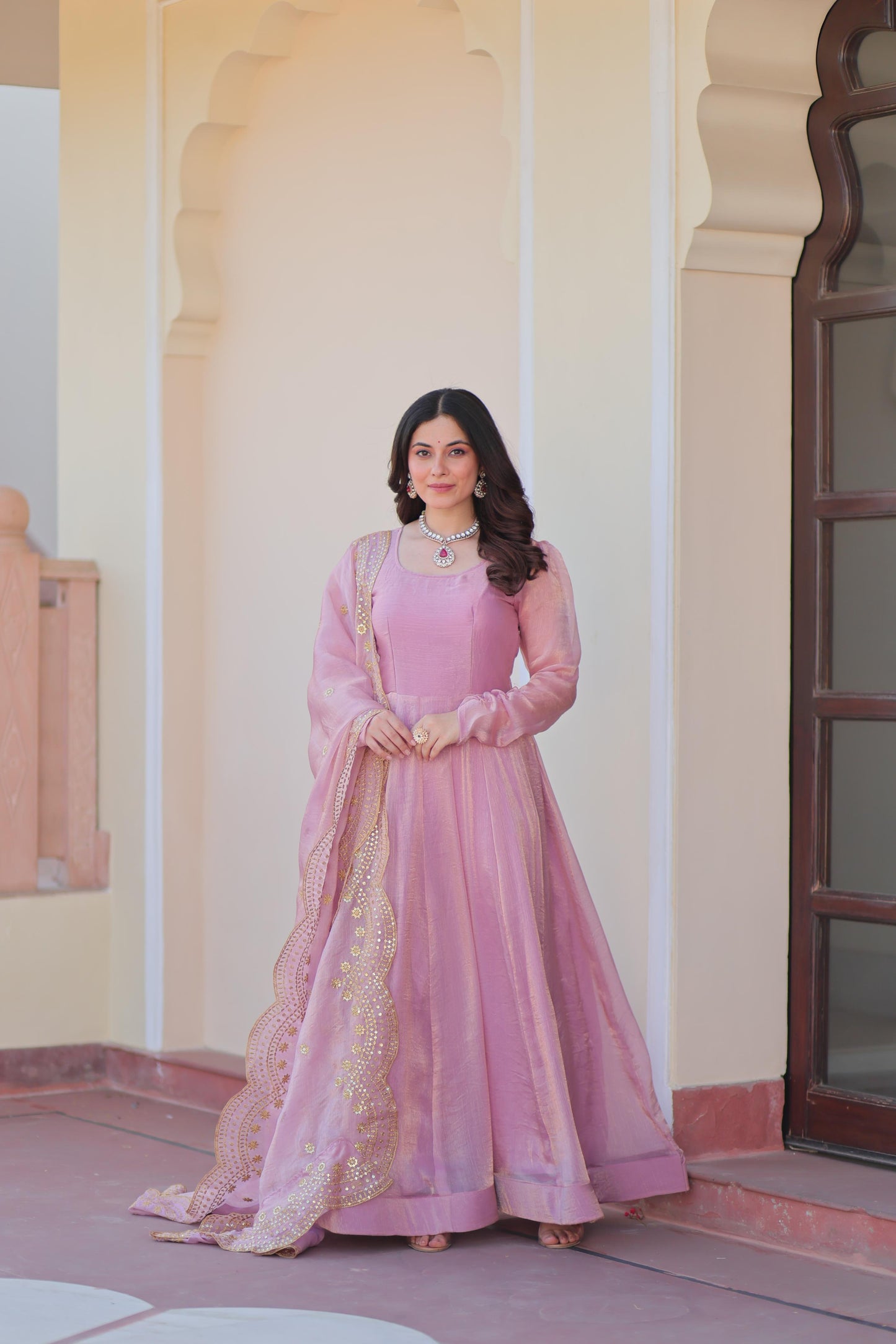 Fabulous Fendy chiffon Gown With Cut-Work Dupatta
