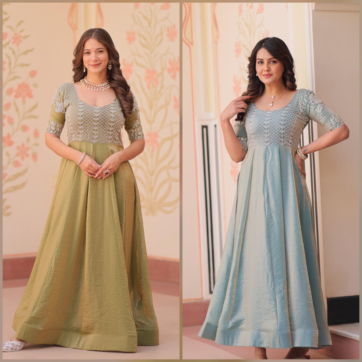 Round neck Beads Embroidered Gown