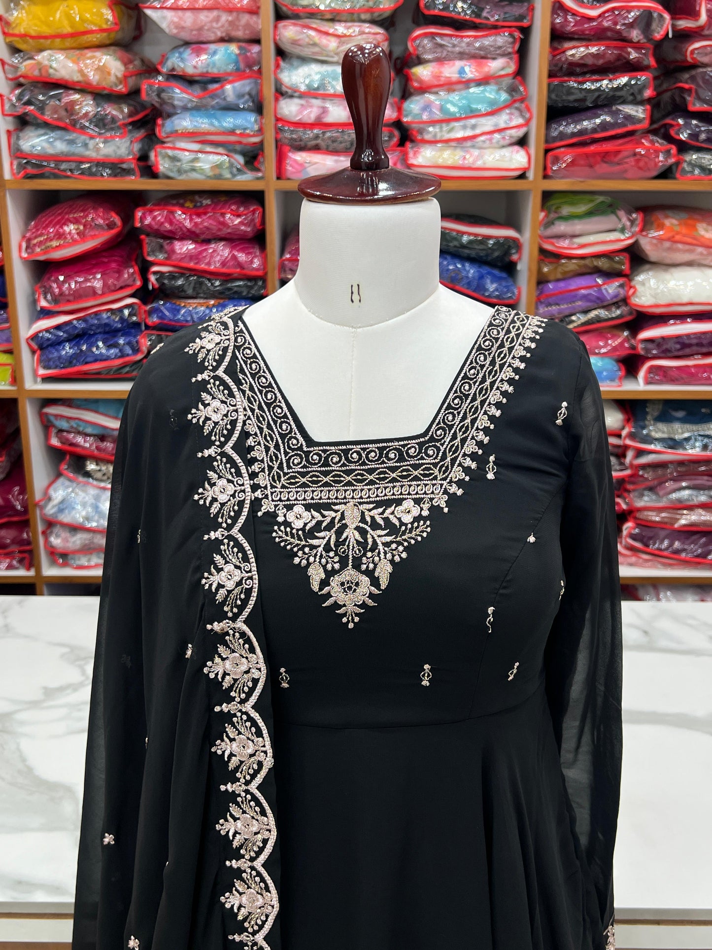 Black Soft Fox Georgette With Fancy Embroidery 3pc Kurta Set