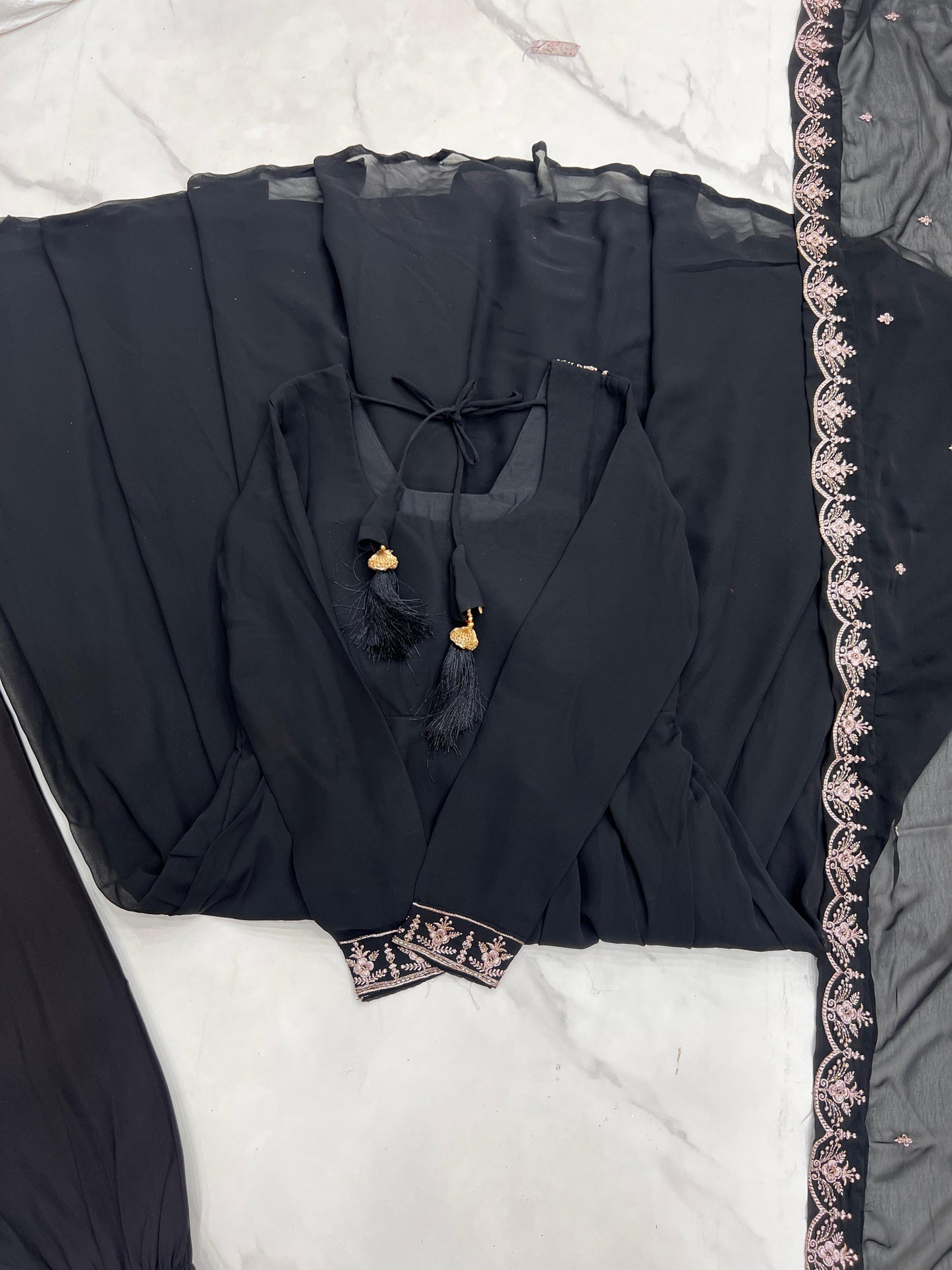Black Soft Fox Georgette With Fancy Embroidery 3pc Kurta Set