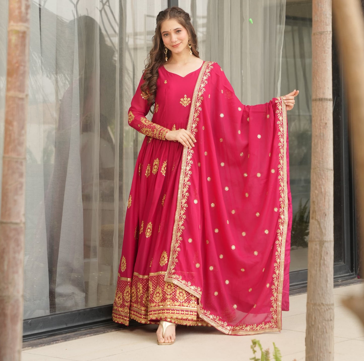 Gorgeous Star Georgette With Sequins Work Gown With Dupatta